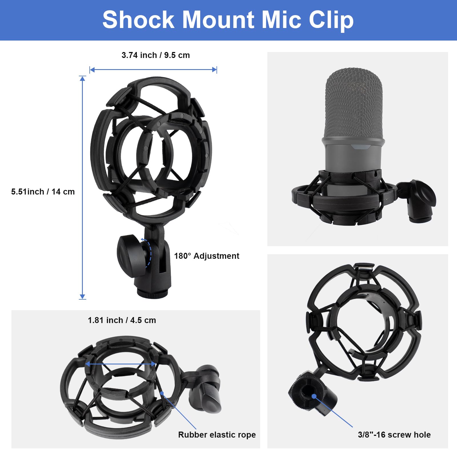 Mic Stand Desk,Desktop Microphone Stand Adjustable Table Mic Stand with Universal Microphone Clip and Shock Mount Mic Clip,One 3