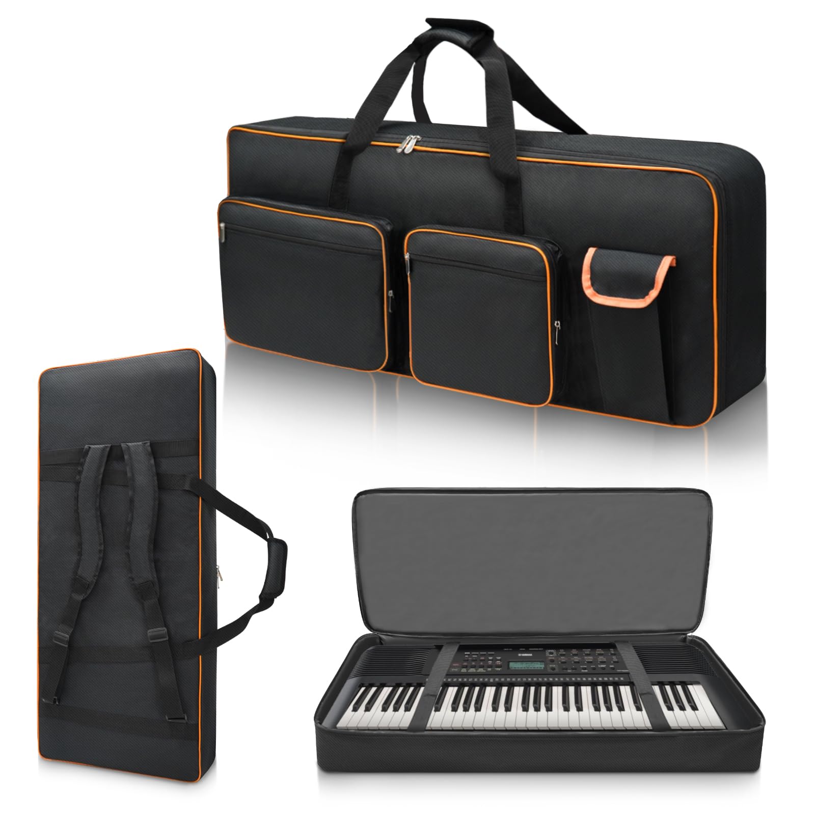LIWSHWZ 61 Key Keyboard Case,10mm Pearl Cotton Full Padded Electric Piano Keyboard Gig Bag with Handles,Adjustable Shoulder Stra