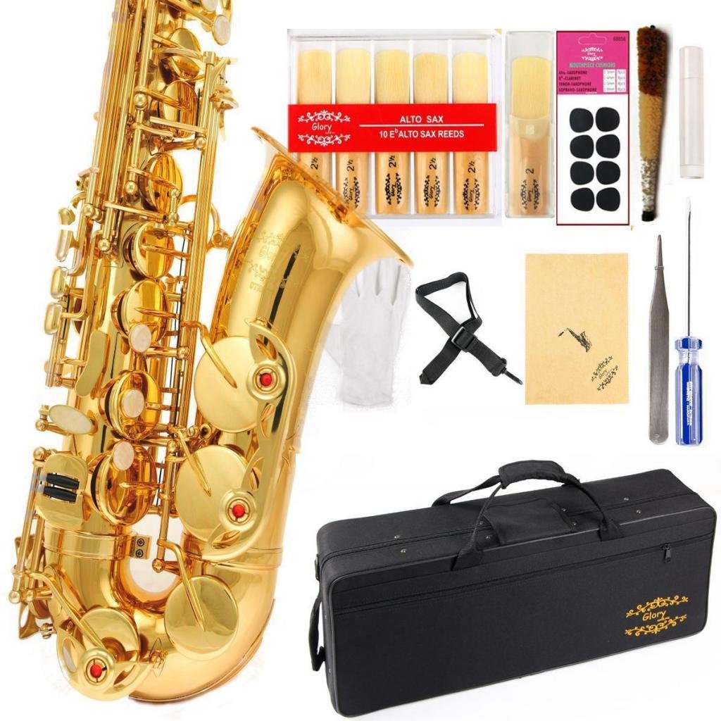 Glory Gold Laquer E Flat Alto Saxophone With 11Reeds,8 Pads Cushions,Case,Carekit