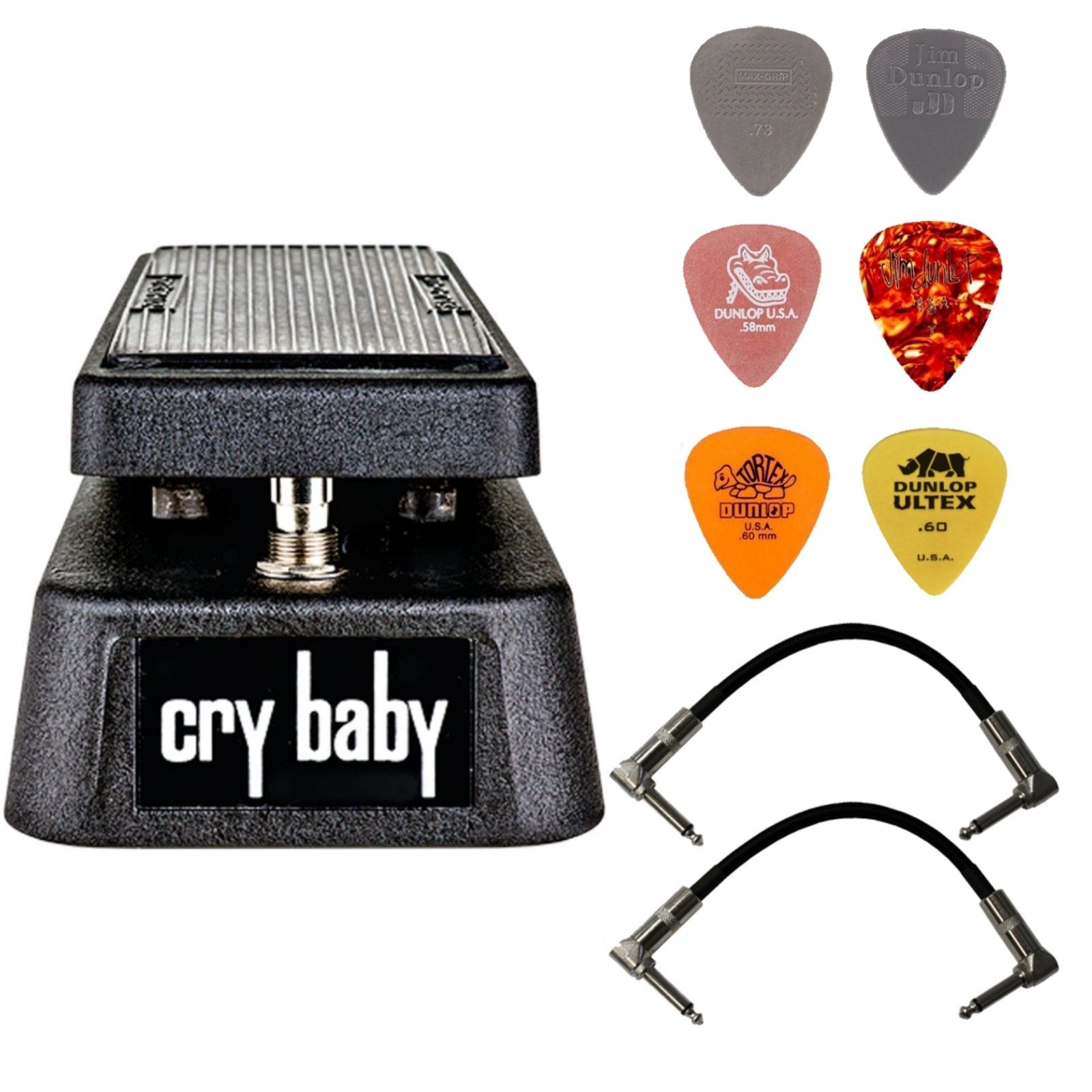 Dunlop Crybaby Gcb-95 Classic Wah Pedal Bundle With 2 Patch Cables And 6 Assorted Dunlop Picks