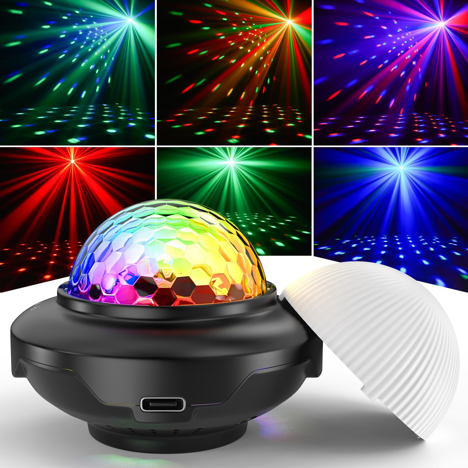 Rechargeable Disco Ball, Battery Powered Party Lights, Strobe Lights with Auto Sound Activated DJ Lighting for Indoors, Party, W