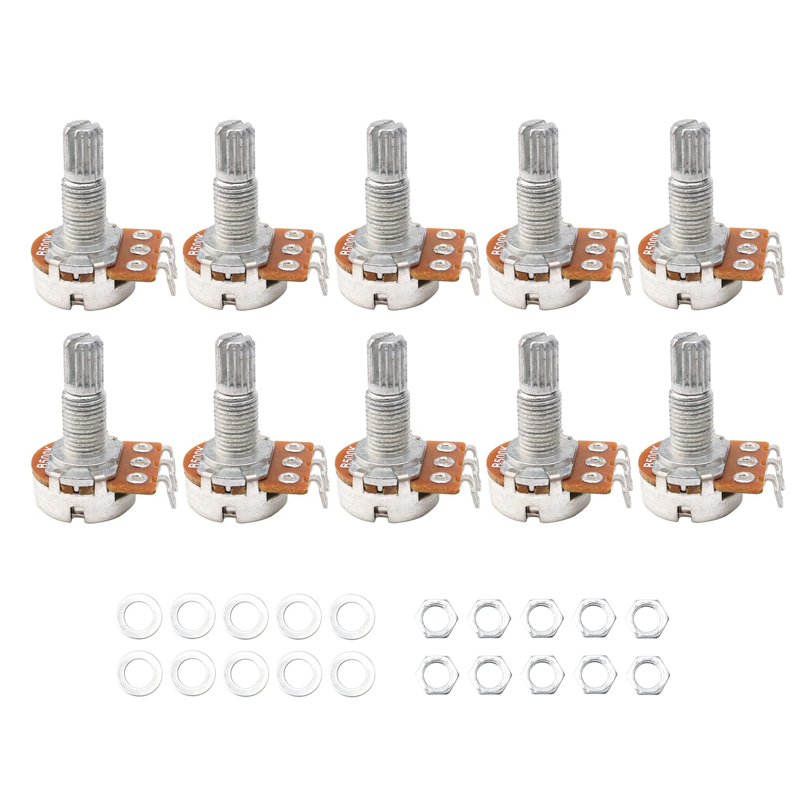 Guitar Potentiometer Audio Pots B500K Ohm Replacement 16.5Mm Base Dia 18Mm Shaft Pack Of 10