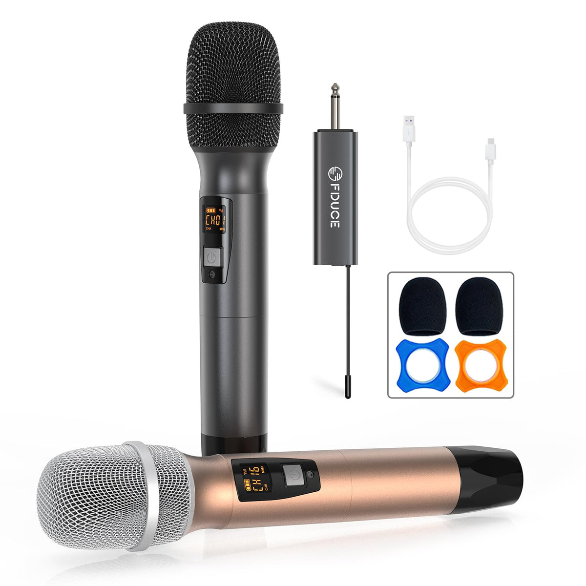 Fduce Wireless Microphone, Karaoke Mic, Uhf Dual Handheld Dynamic System With Rechargeable Receiver For Party, Church, Meeting,