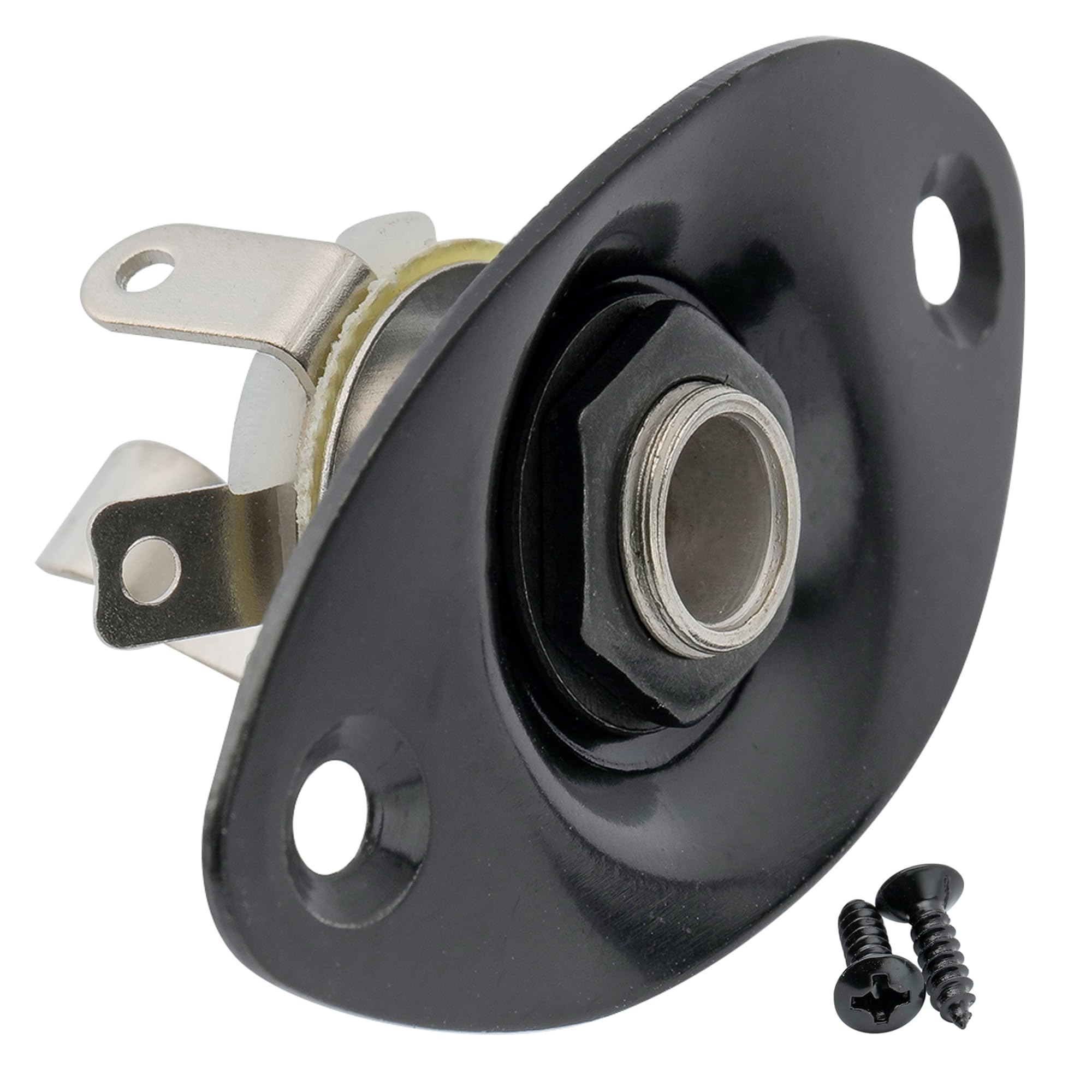 Musiclily 1/4'' Oval Guitar Input Jack Output Jack Plate Socket for Strat Tele Style Electric Guitar Replacement Parts, Black