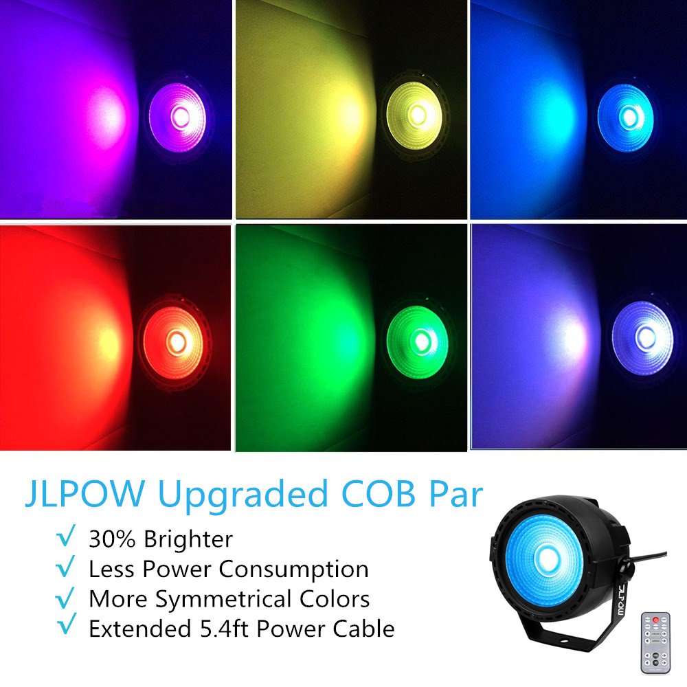 Stage Wash Light, JLPOW Super Bright Mini COB Par Can Lights with DMX and Remote Control, Smooth RGB Color Mixing DJ Up lighting