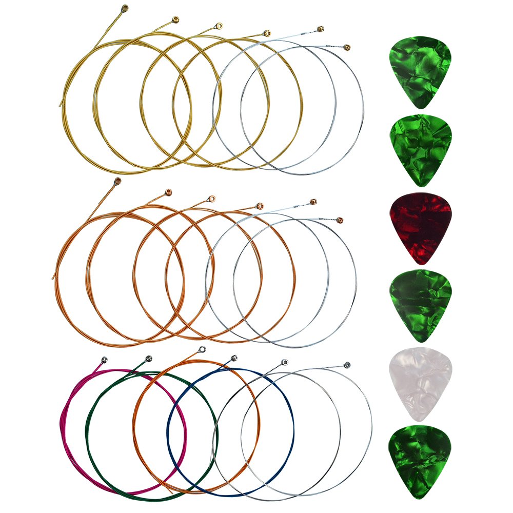 Yookat Acoustic Guitar Strings With 6 Picks, 3 Sets Of 6 Acoustic Guitar Kit Guitar Strings Replacement Steel String For Beginne