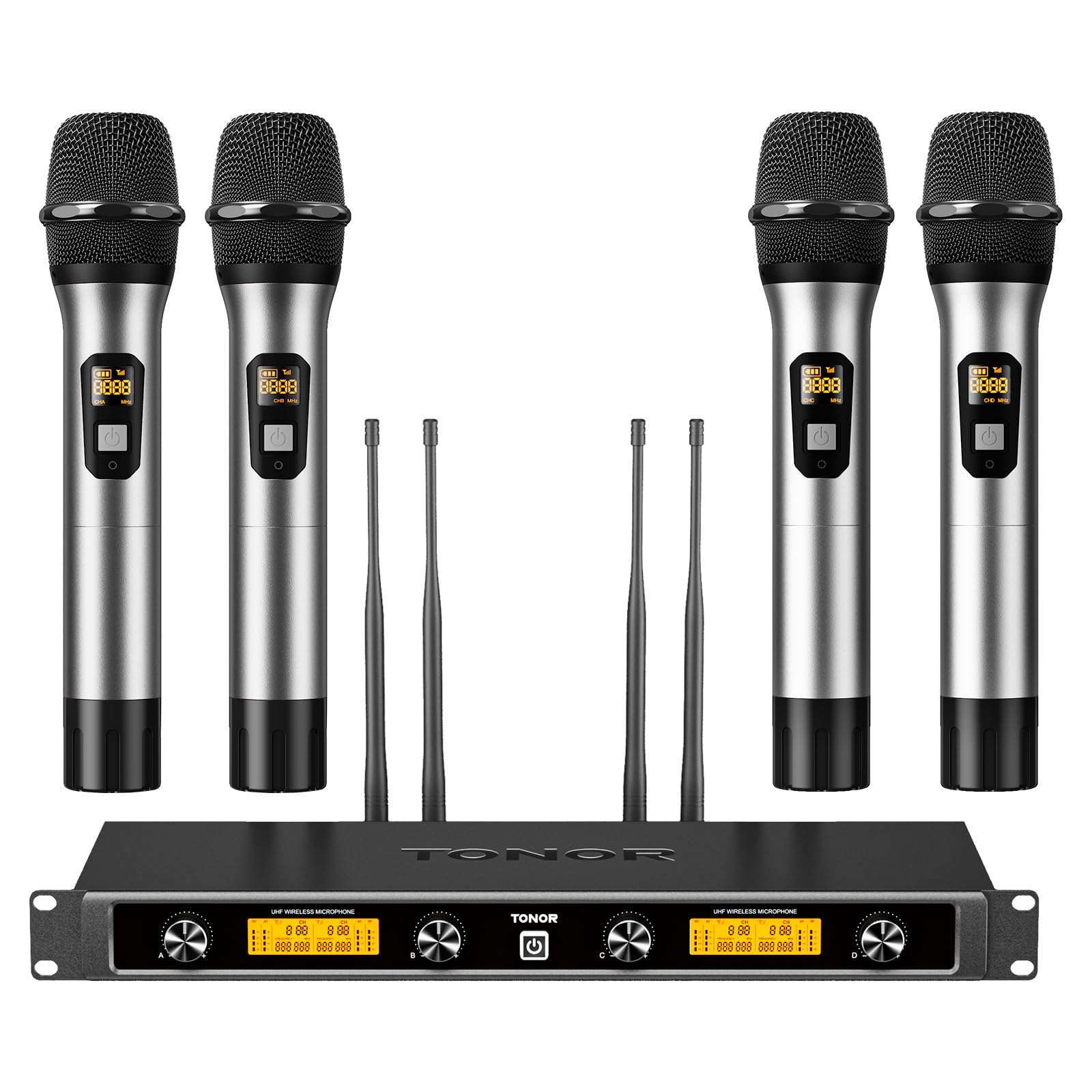 Tonor Wireless Microphones System With 4X10 Channels Metal Cordless Handheld Microfonos, 4 Antennas For 295Ft Uhf Range, Mics Wi