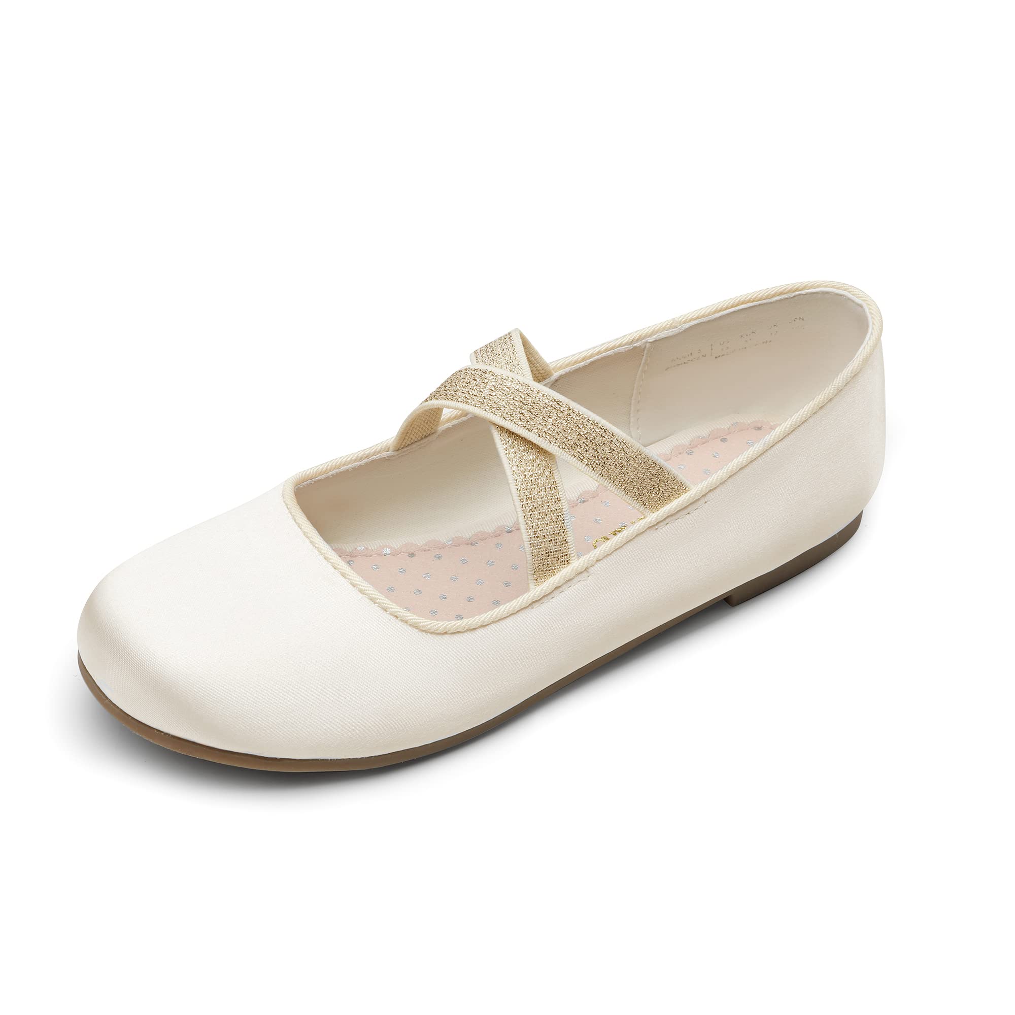 Dream Pairs Girls Angie-2 Ballerina Dress Shoes Mary Jane Flats Ivory-Satin Size 13 Little Kid