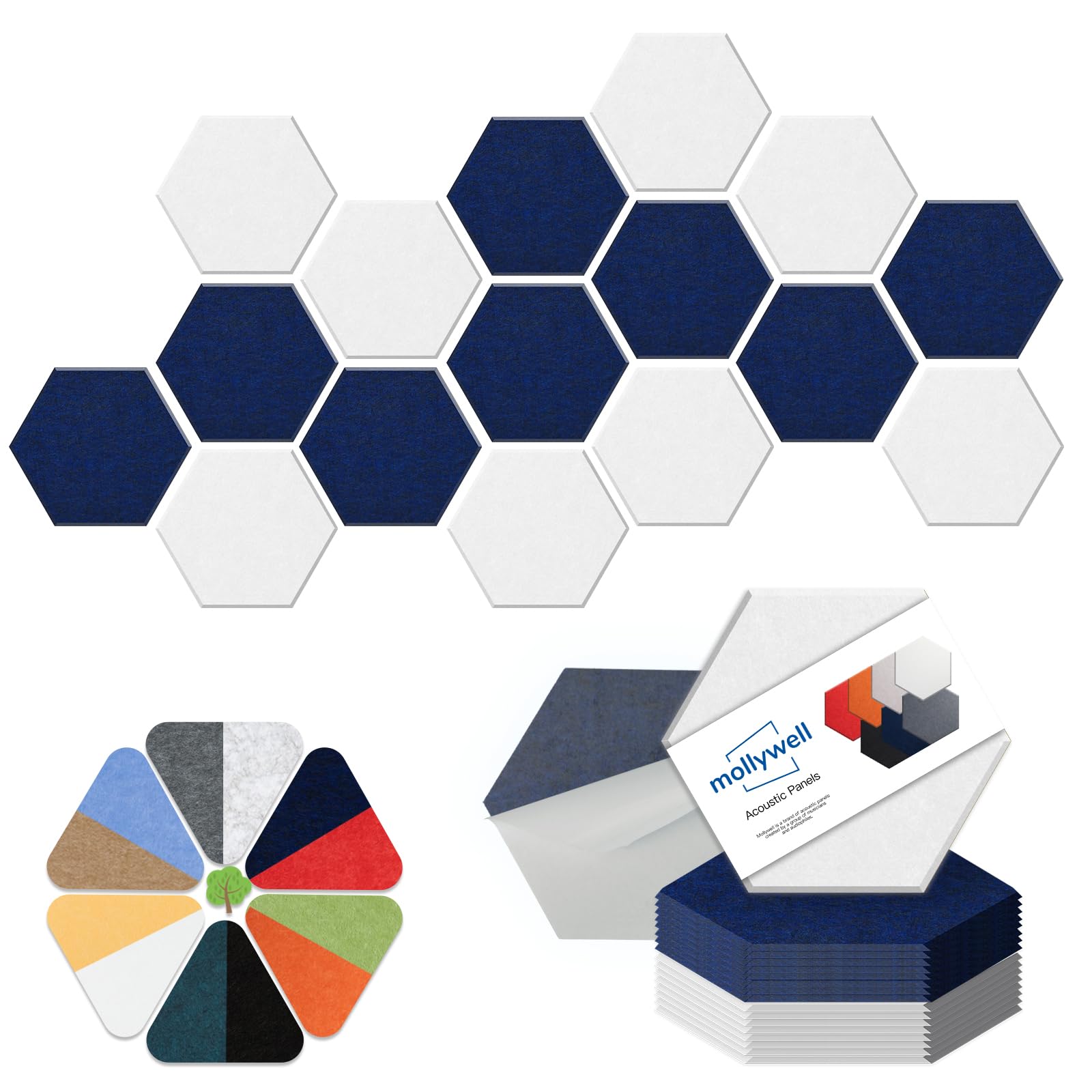 Mollywell Hexagon Acoustic Panels, High Density, Soundproofing, Decorative Noise Reduction Felt Wall Tiles For Ceilings, Home Of