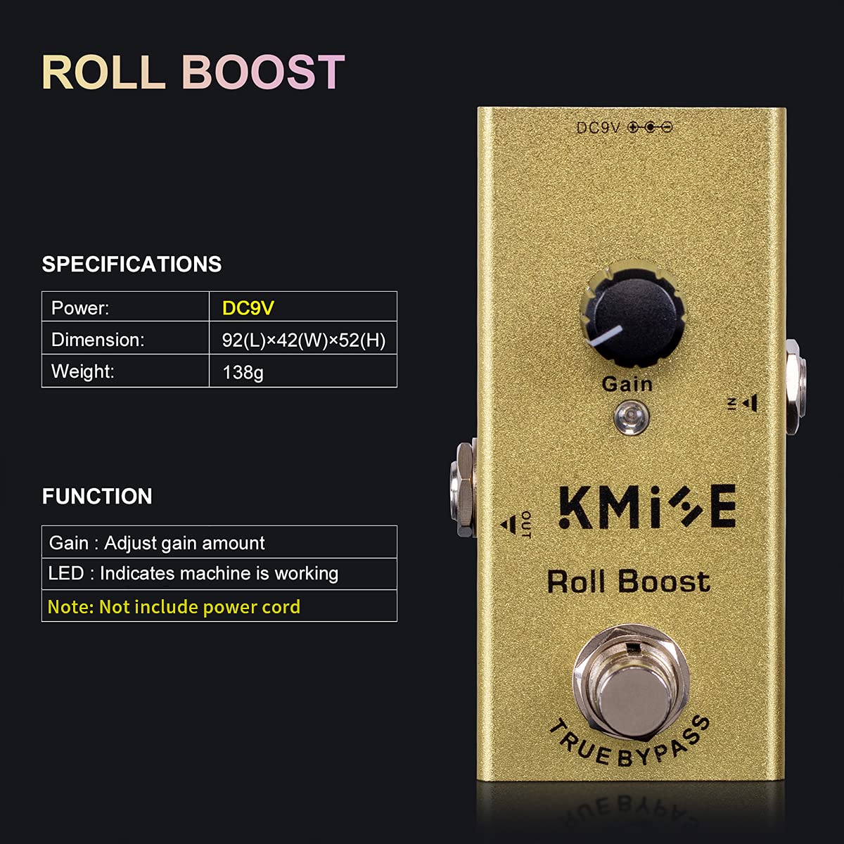Kmise Roll Boost Electric Guitar Effects Pedal Mini Single Type DC 9V True Bypass