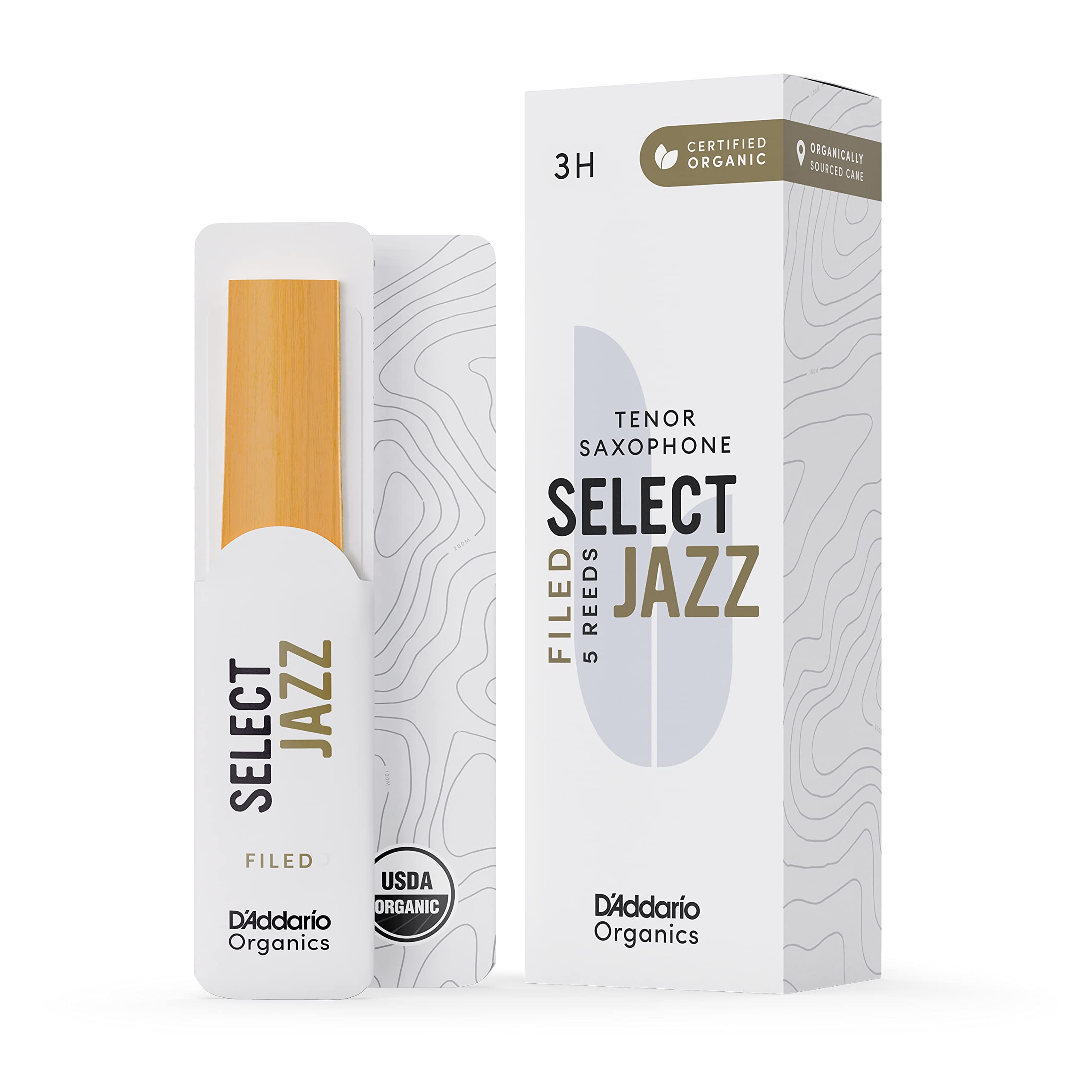 DAddario Organic Select Jazz Filed Tenor Saxophone Reeds - Sax Reeds - Individually Sealed - 3 Hard, 5 Pack