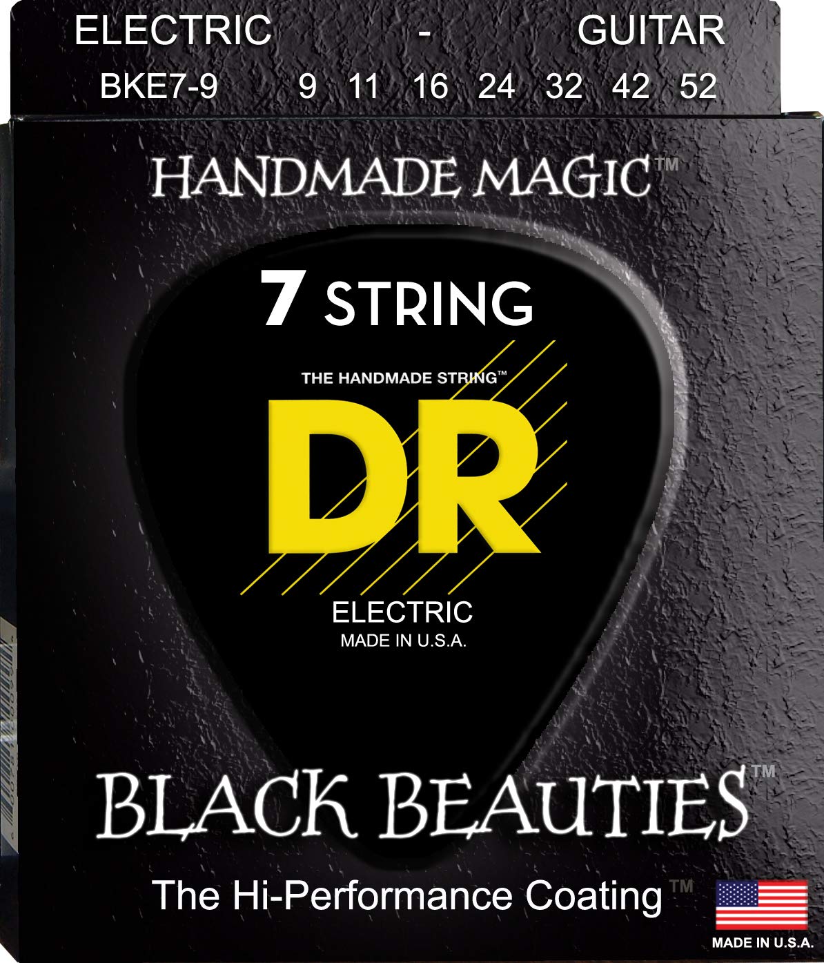 Dr Strings Electric Guitar Strings, Black Beauties-Black Coated, 9-52 (Bke7-9)
