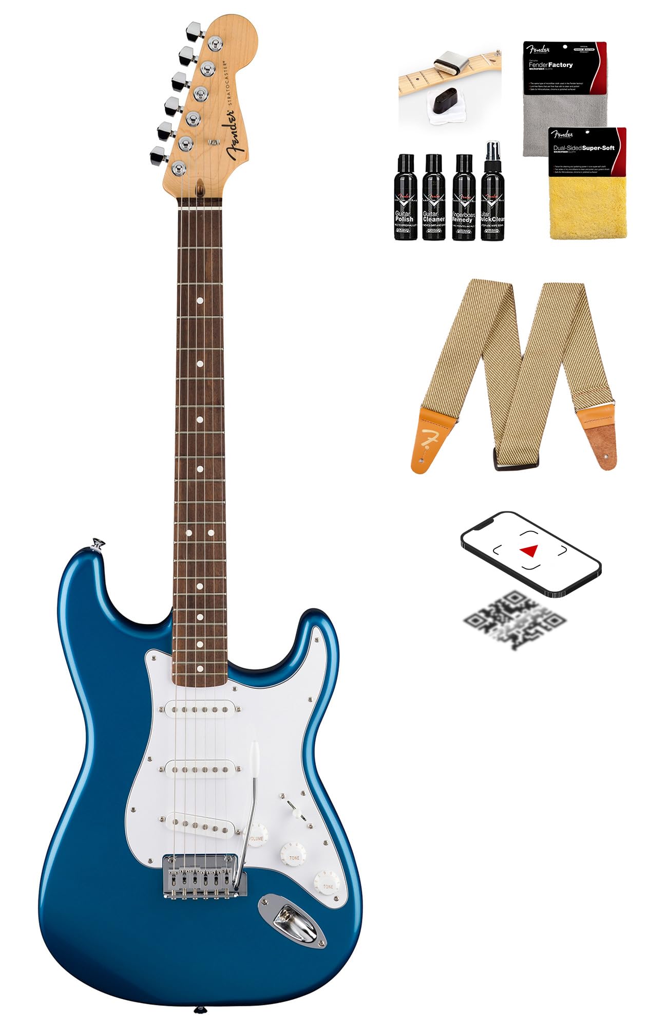 Fender Standard Stratocaster - Aqua Marine Metallic Bundle With Guitar Cleaning Kit, Strap, And Austin Bazaar Instructional Vide