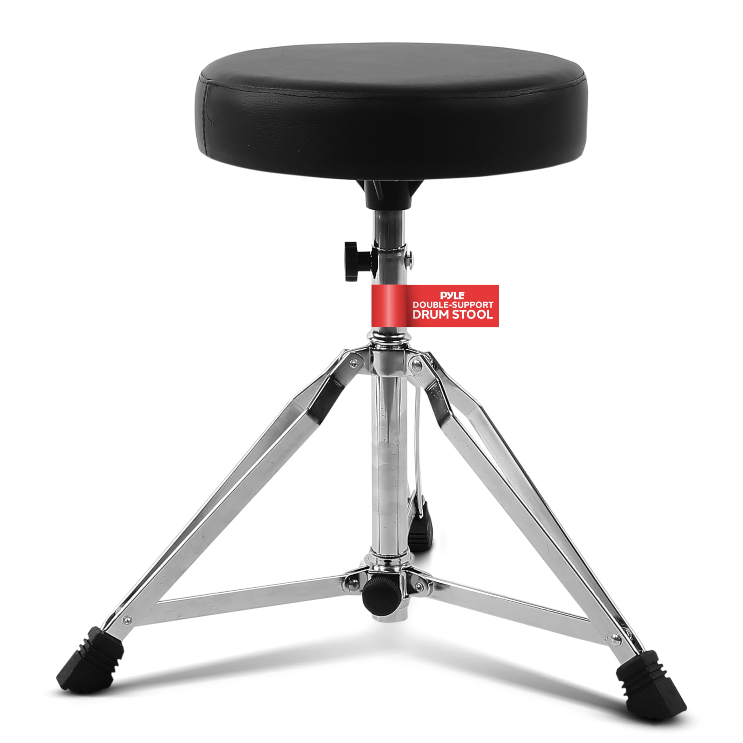 Pyle Adjustable Drum Throne Stool with Double-Braced Tripod Legs, Foam-Cushioned Seat, Non-Slip Feet, Foldable Design, Durable S