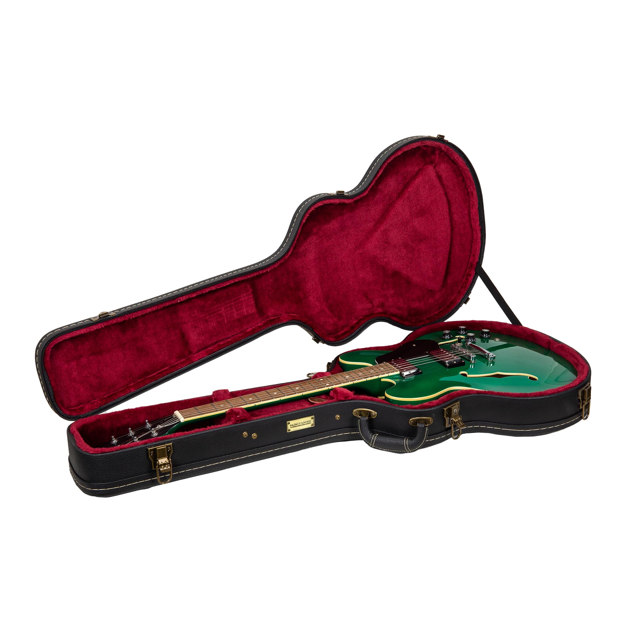 Crossrock Wooden Guitar Case -Fits 335 Style 6 Strings Semi-Hollow Electric Guitars -Vintage Hardware, Sponge Lining, Metal Feet
