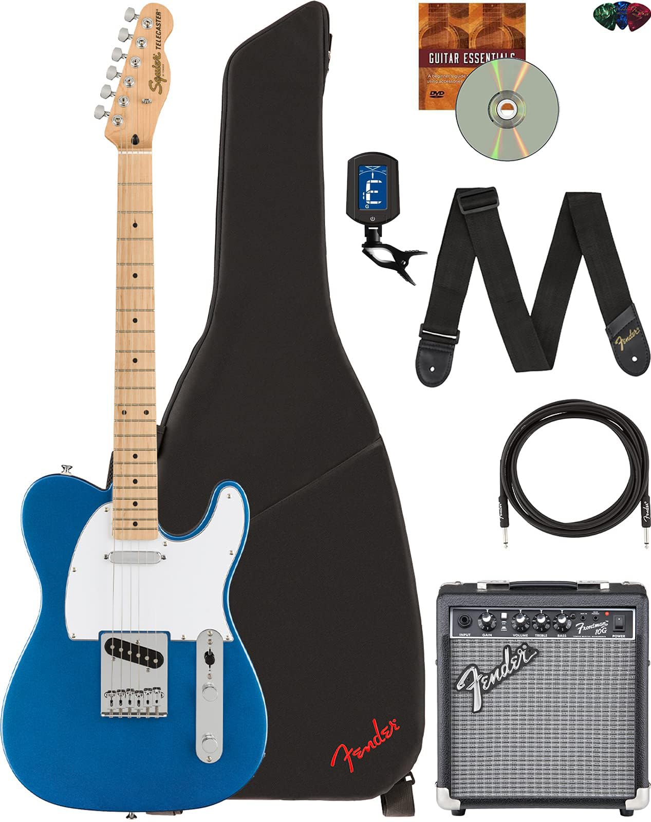 Fender Affinity Series Telecaster, Maple - Lake Placid Blue Bundle With Frontman 10G Amplifier, Gig Bag, Tuner, Instrument Cable