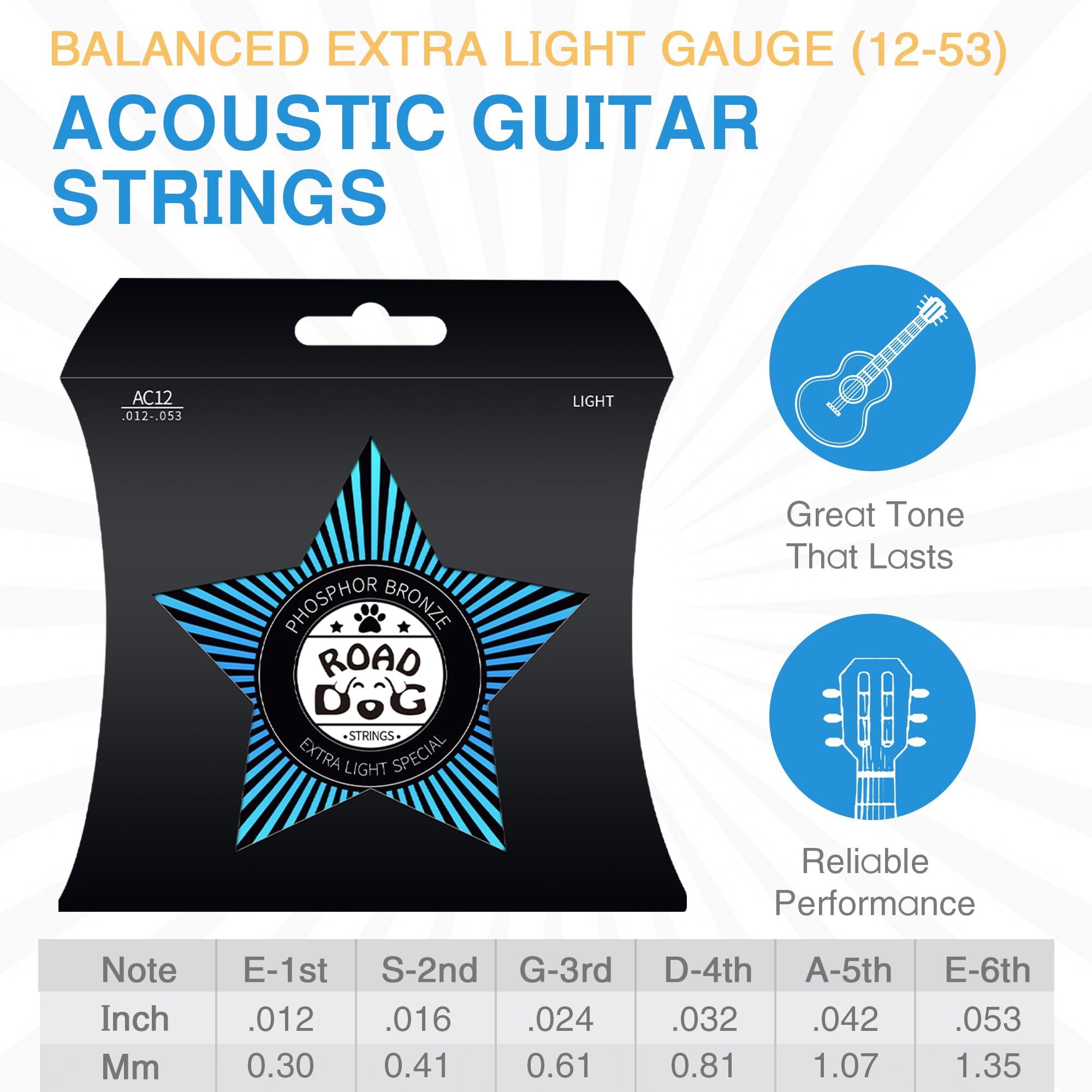 Acoustic Guitar Strings 6 String Set Nickel Plated Steel with PVD Coating Guitar Acoustic 6 String Set Guitar Accessories Consis