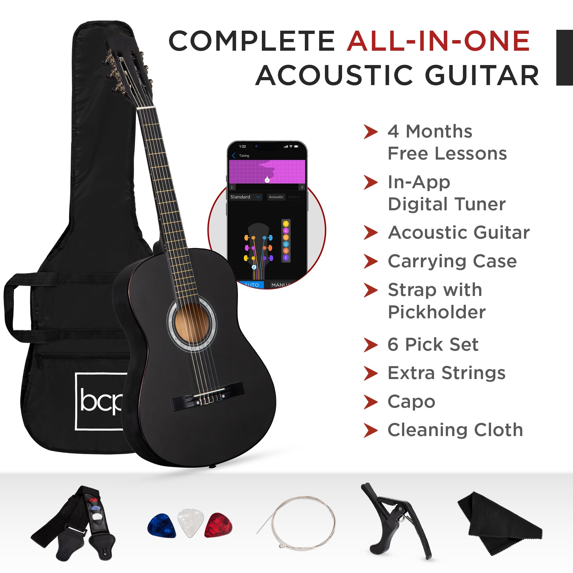 Best Choice Products 38in Beginner All Wood Acoustic Guitar Starter Kit w/Gig Bag, 6 Picks, Nylon Strings, Strap w/Pick Holder -