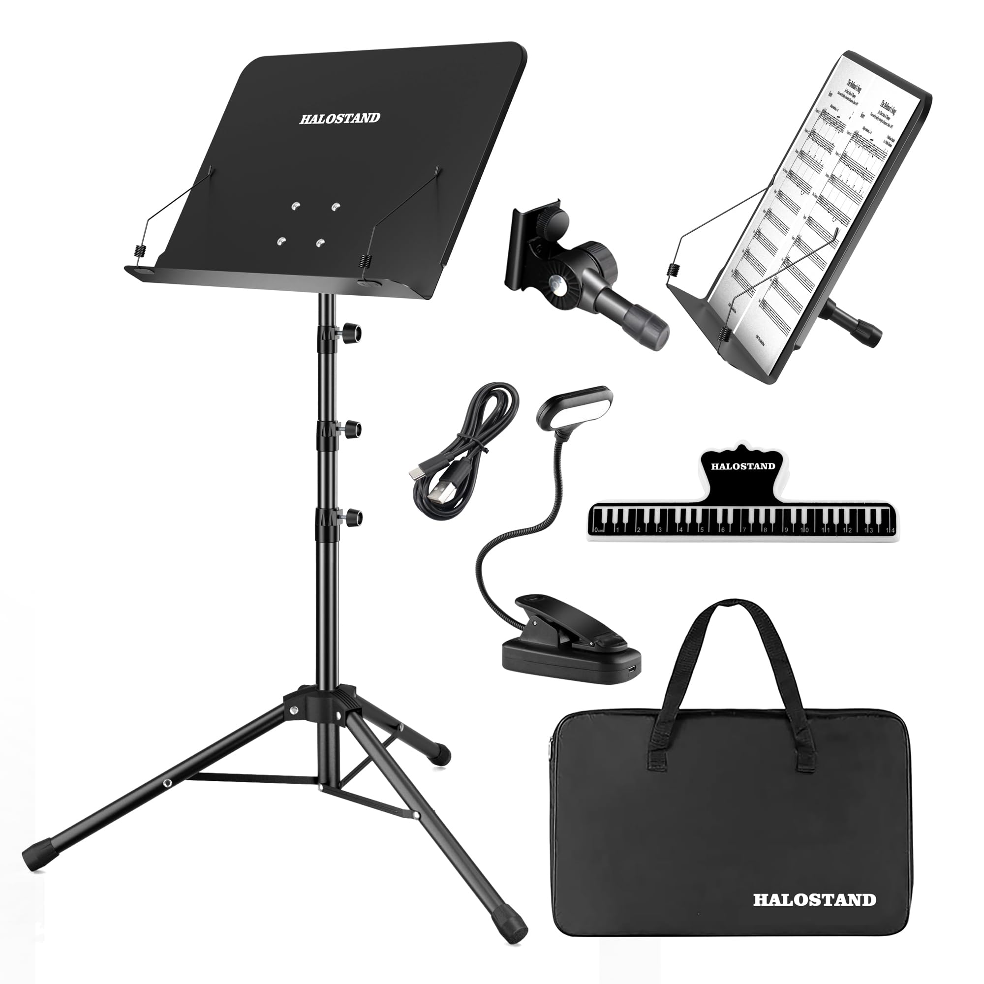 5 in 1 Dual-use Sheet Music Stand & Desktop Book Stand, Height Adjustable from 23.6-59 in, Folding Music Stand with Portable Car