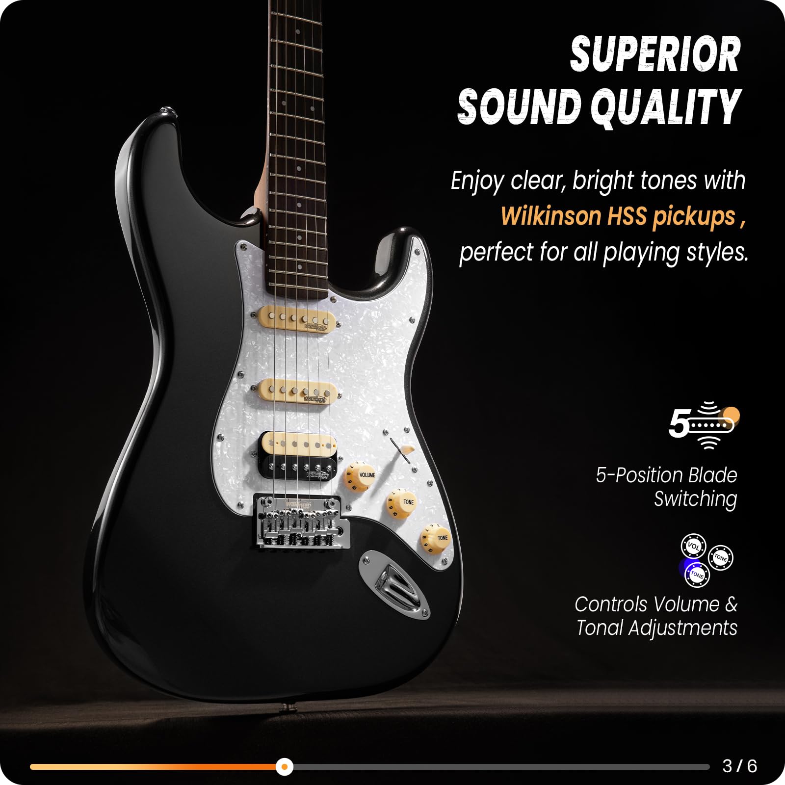 Fesley 39'' Electric Guitar: Solid Body Electric Guitars for Intermediate &Pro Players with Wilkinson Pickups,Grover Tuners,6 St