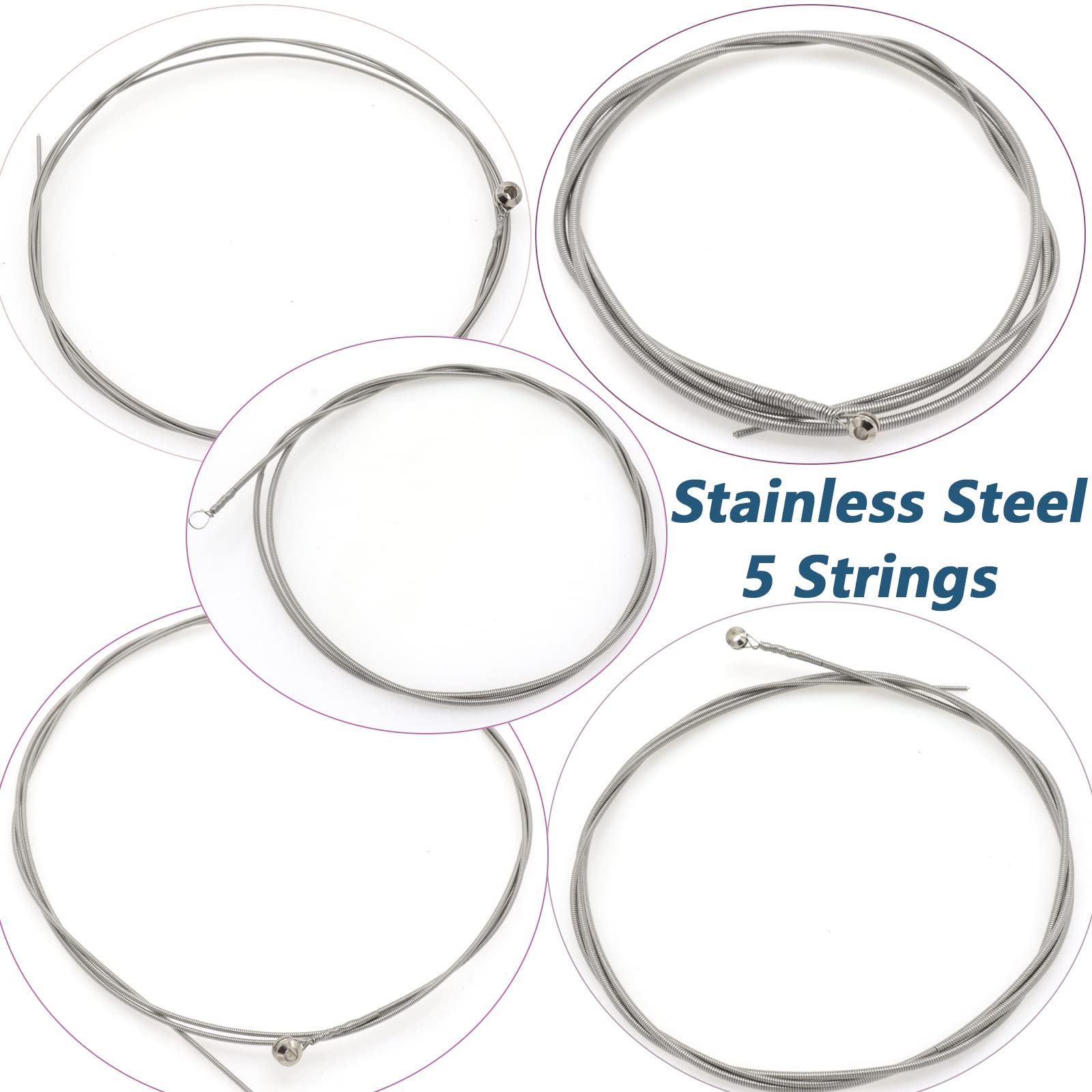 Cheerock Stainless Steel 5 String Bass Strings Replacement Set, Acoustic Bass Strings, Electric Bass String, 5 String Bass Instr