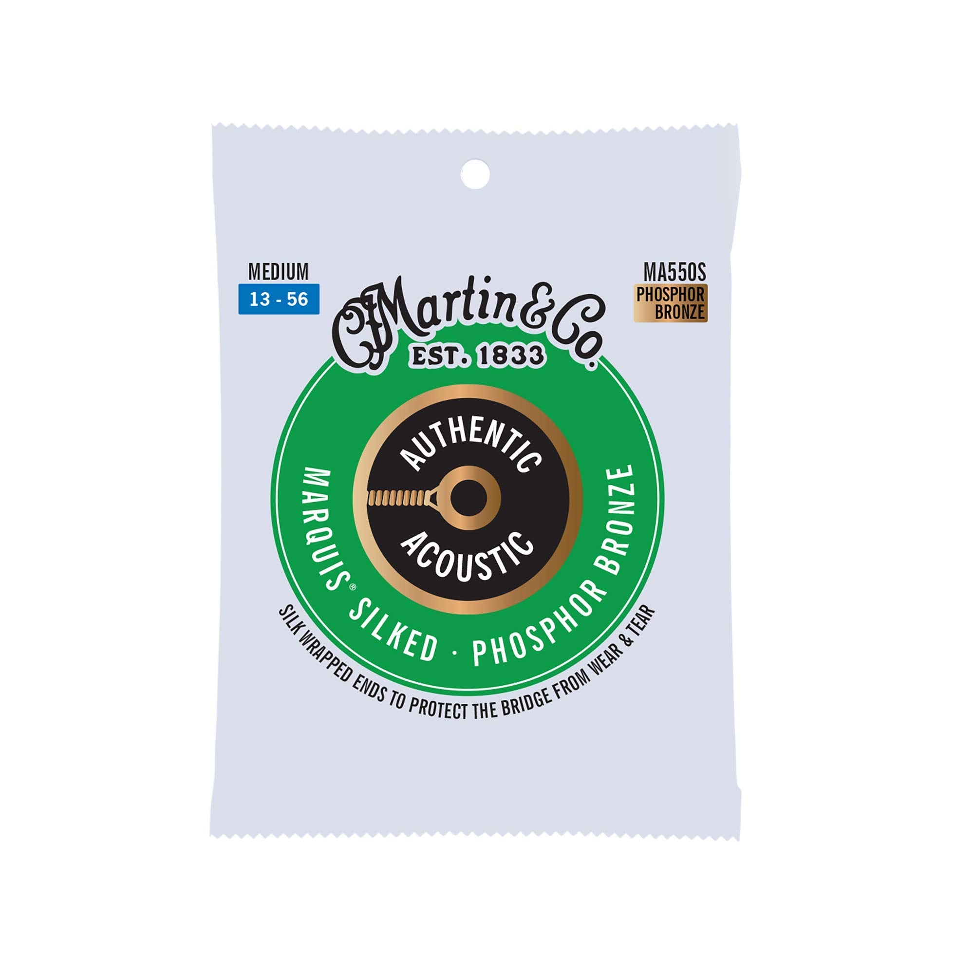 Martin Authentic Acoustic Marquis Silked Guitar Strings - Phosphor Bronze, Medium Gauge | Warm, Balanced Tone with Bridge Protec