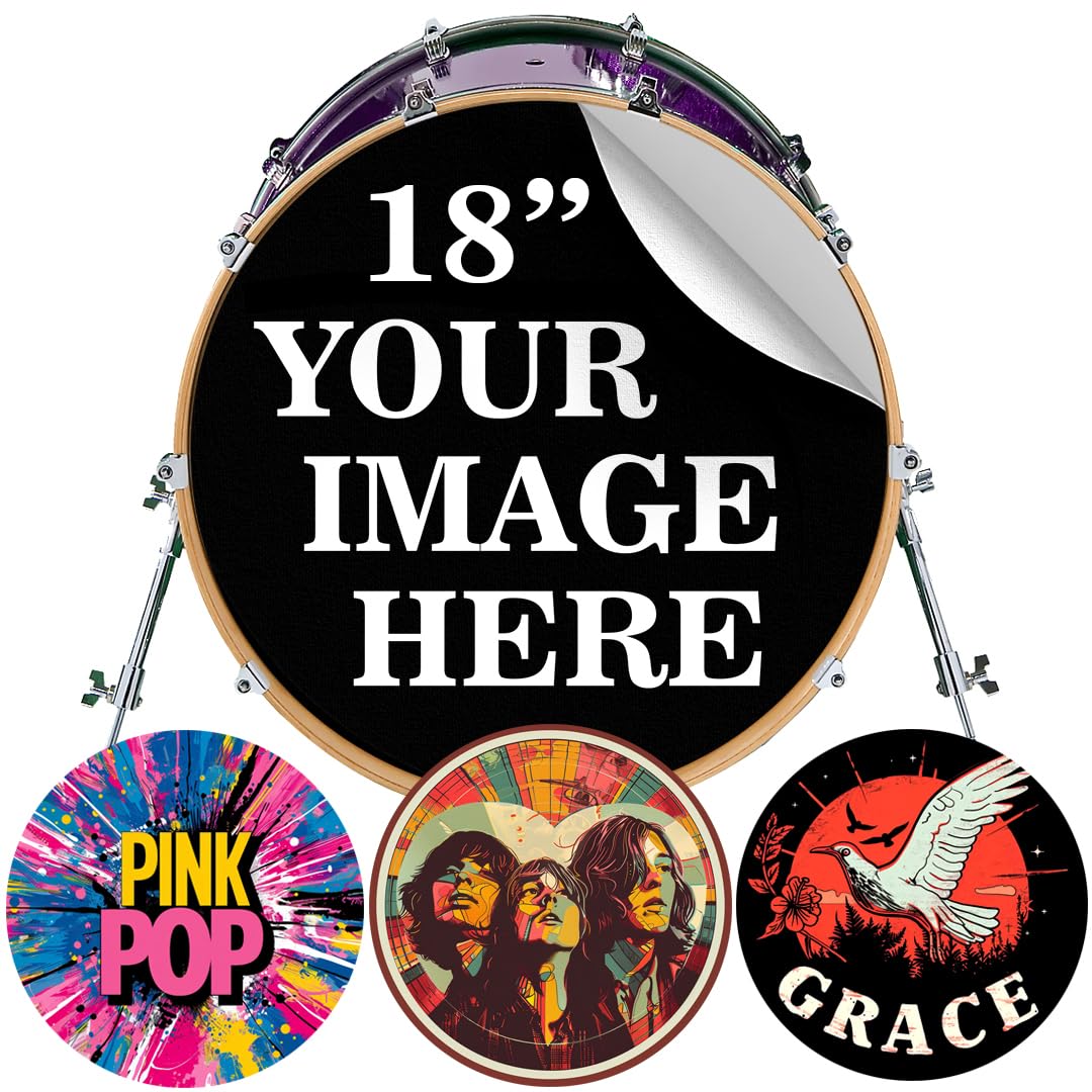 18 Inch Custom Bass Drum Decal - Personalized Custom Stickers for Drums, Full Color Logo Band, Bass Drum Head Wrap, Easy Apply &