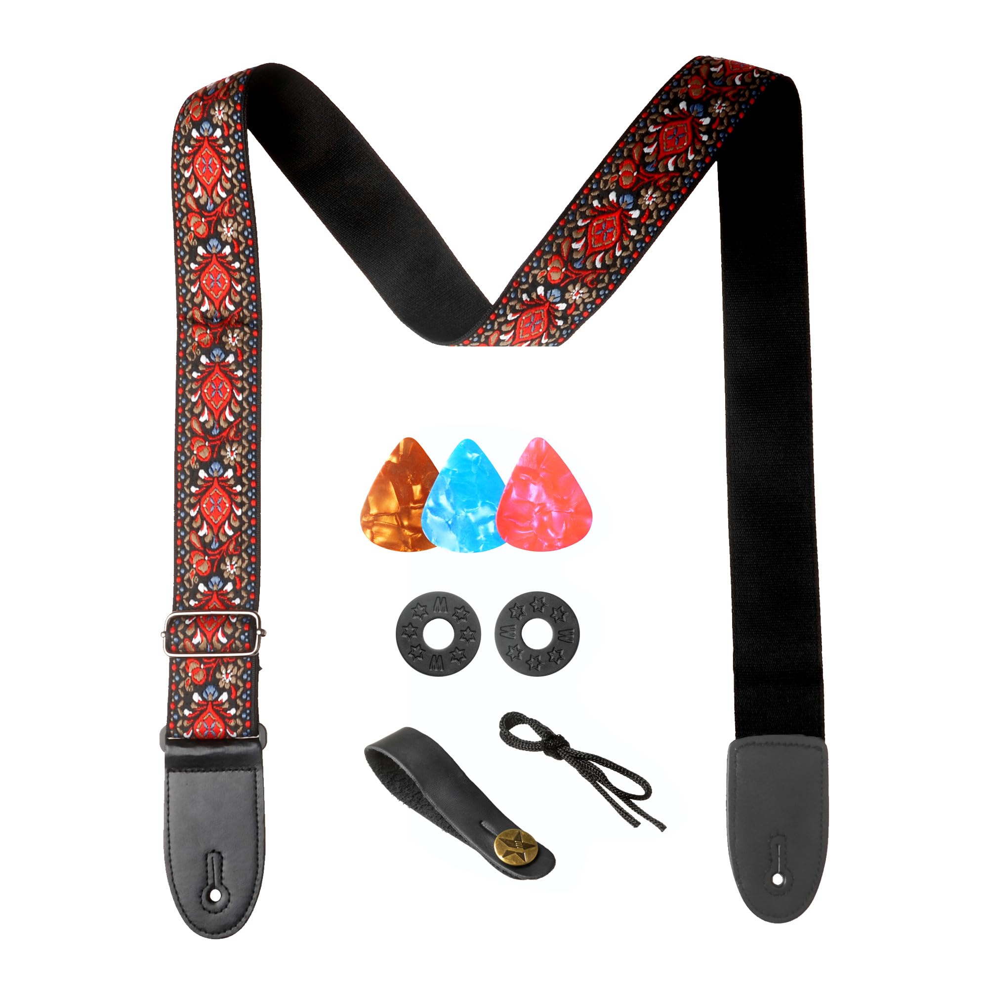 AZOR Guitar Straps for Acoustic Electric Guitar Bass, Vintage Woven Guitar Strap Adjustable with Genuine Leather Ends,Come with 