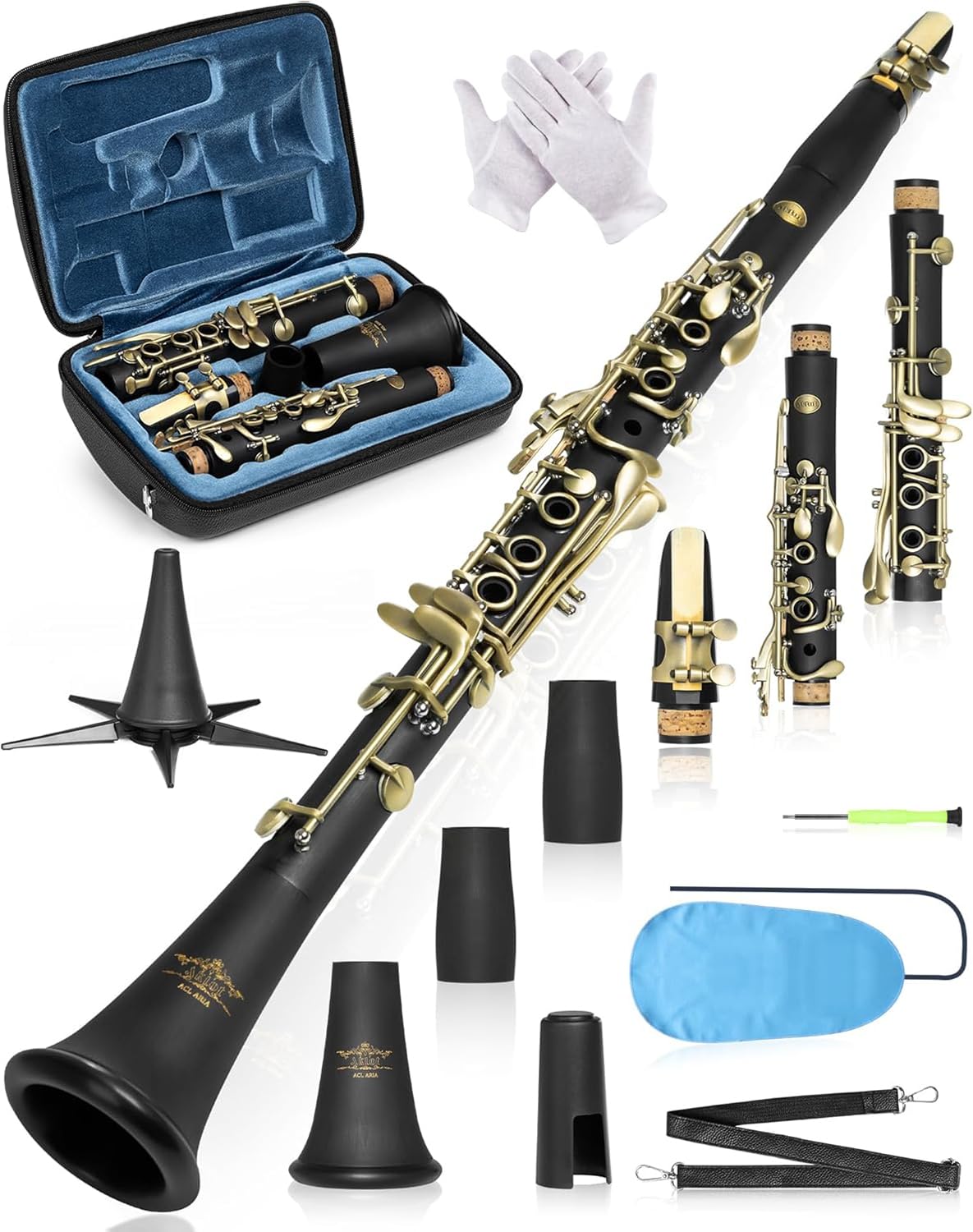 AKLOT B Flat Concert Clarinet: Precision Tone Hole Design for Stable Intonation, Durable Ancient Bronze-Style Keys, Including Le