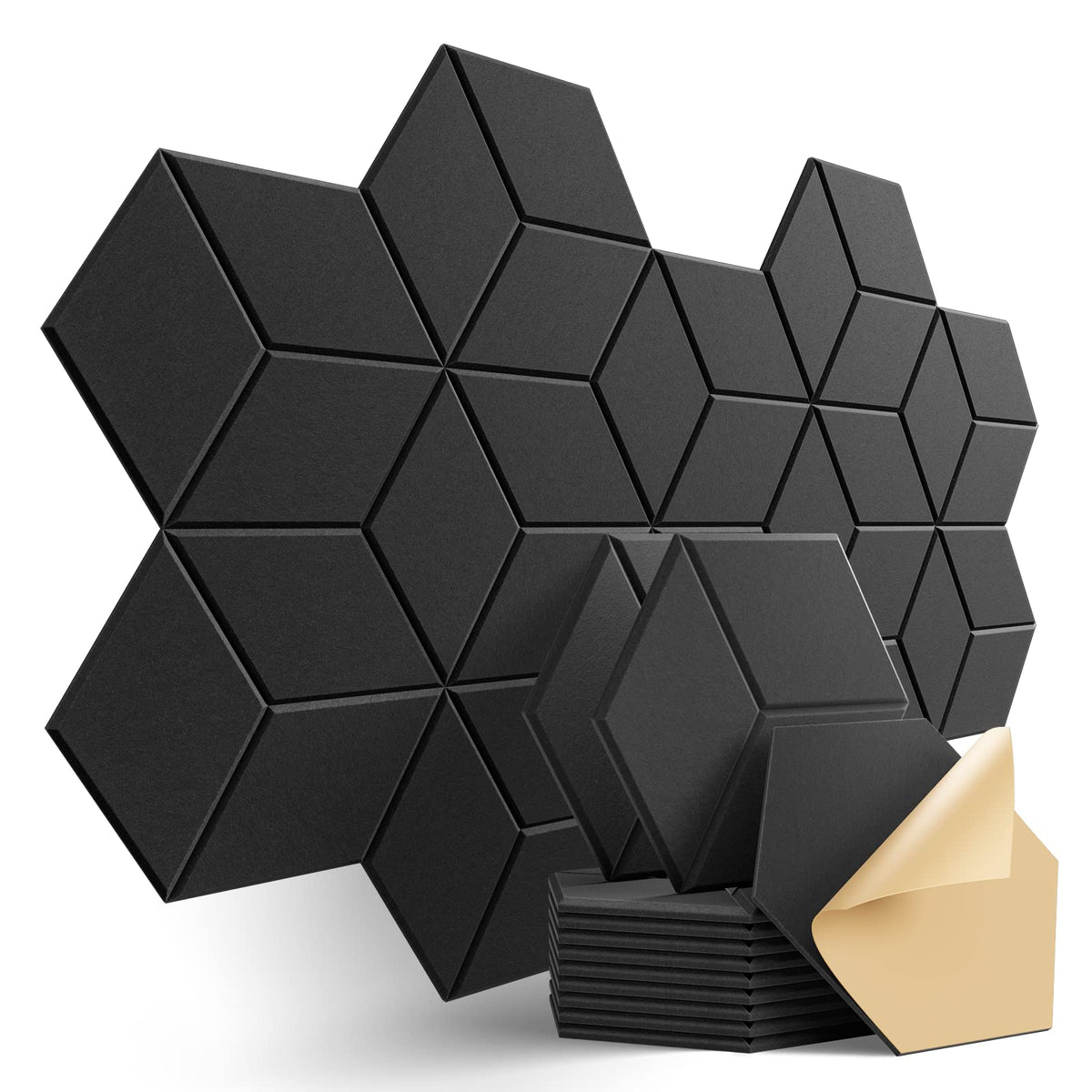Dailycooper 12 Pack Self-Adhesive Acoustic Panels 12'' X 10'' X 0.4'' - Sound Proof Foam Panels With High Density, Fashionable Y