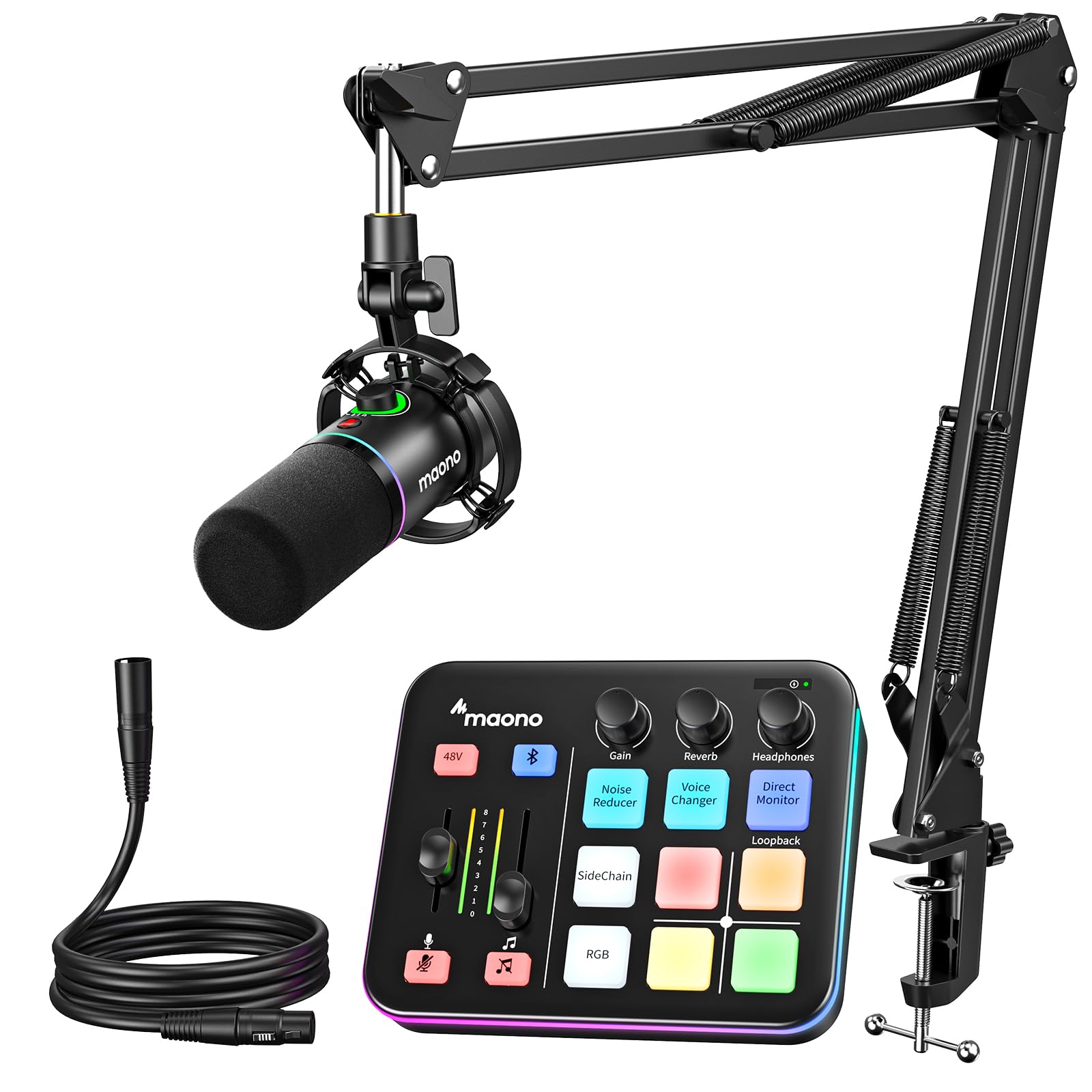 MAONO Gaming Streaming Equipment Bundle: Audio Interface Mixer and XLR Dynamic Mic RGB Noise Reduction Live Streaming Podcasting