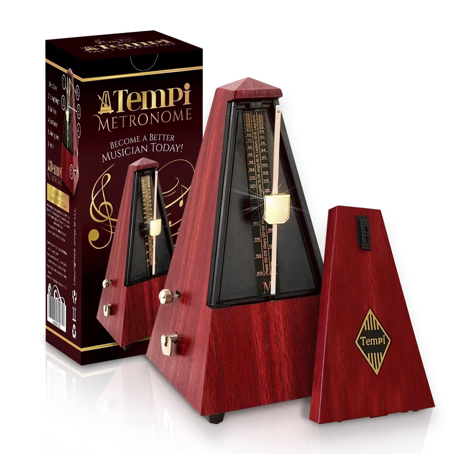 Tempi Mechanical Metronome for Musicians - 2 Year Warranty - Metronome for Piano/Guitar/Violin, Metronome Music for Adults and K