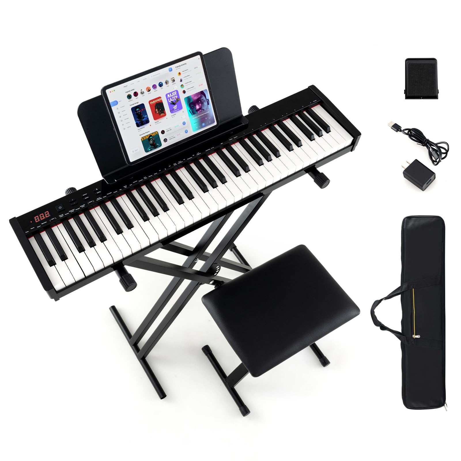HONEY JOY 61 Key Keyboard Piano, Electric Piano Keyboard Kit w/Semi-weighted Keys, 129 Tones, Wireless MIDI USB/Sustain Pedal, P