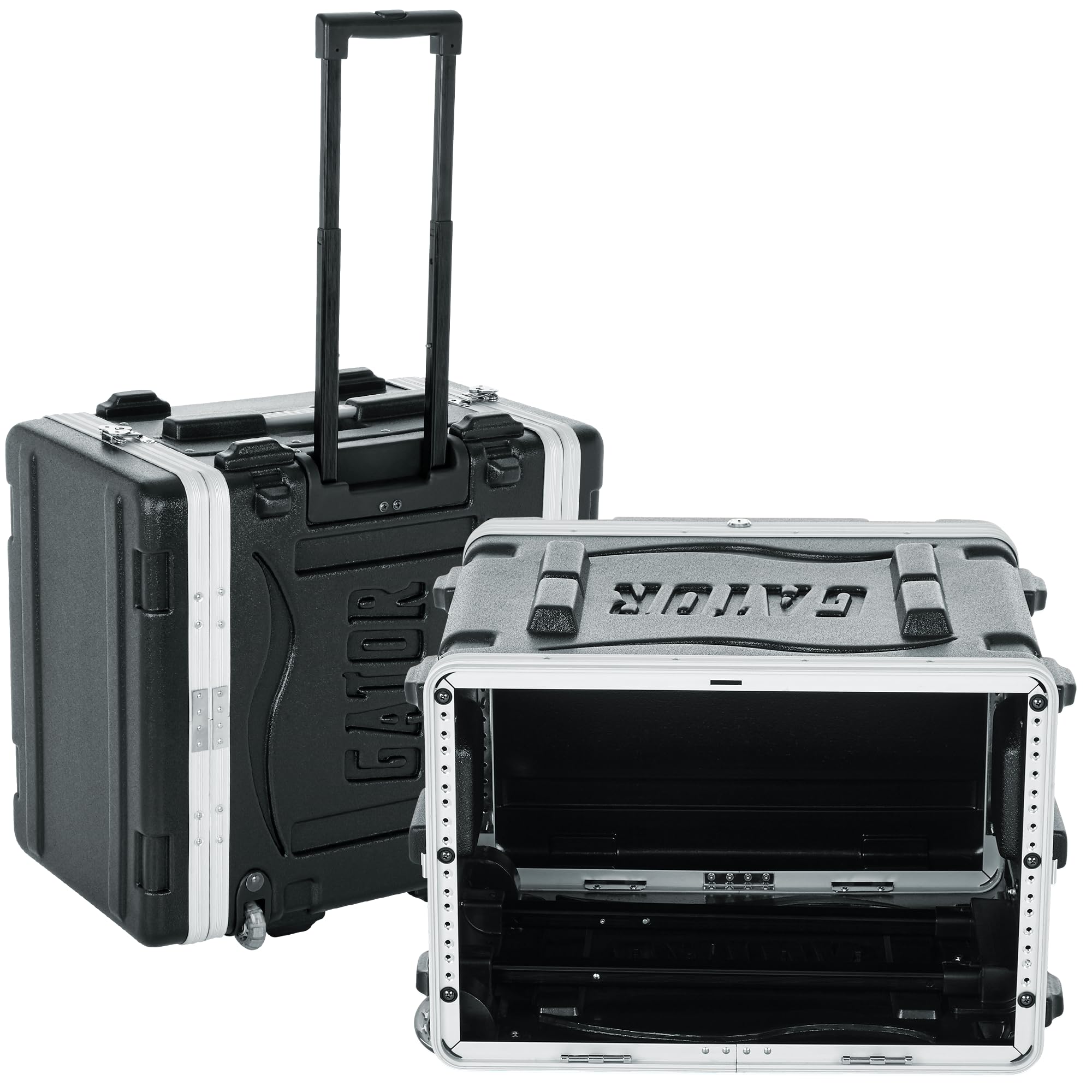 Gator Cases Lightweight Rolling 6U Rack Case with Heavy Duty Latches, Retractable Tow Handle, and Recessed Wheels, Standard 19.2