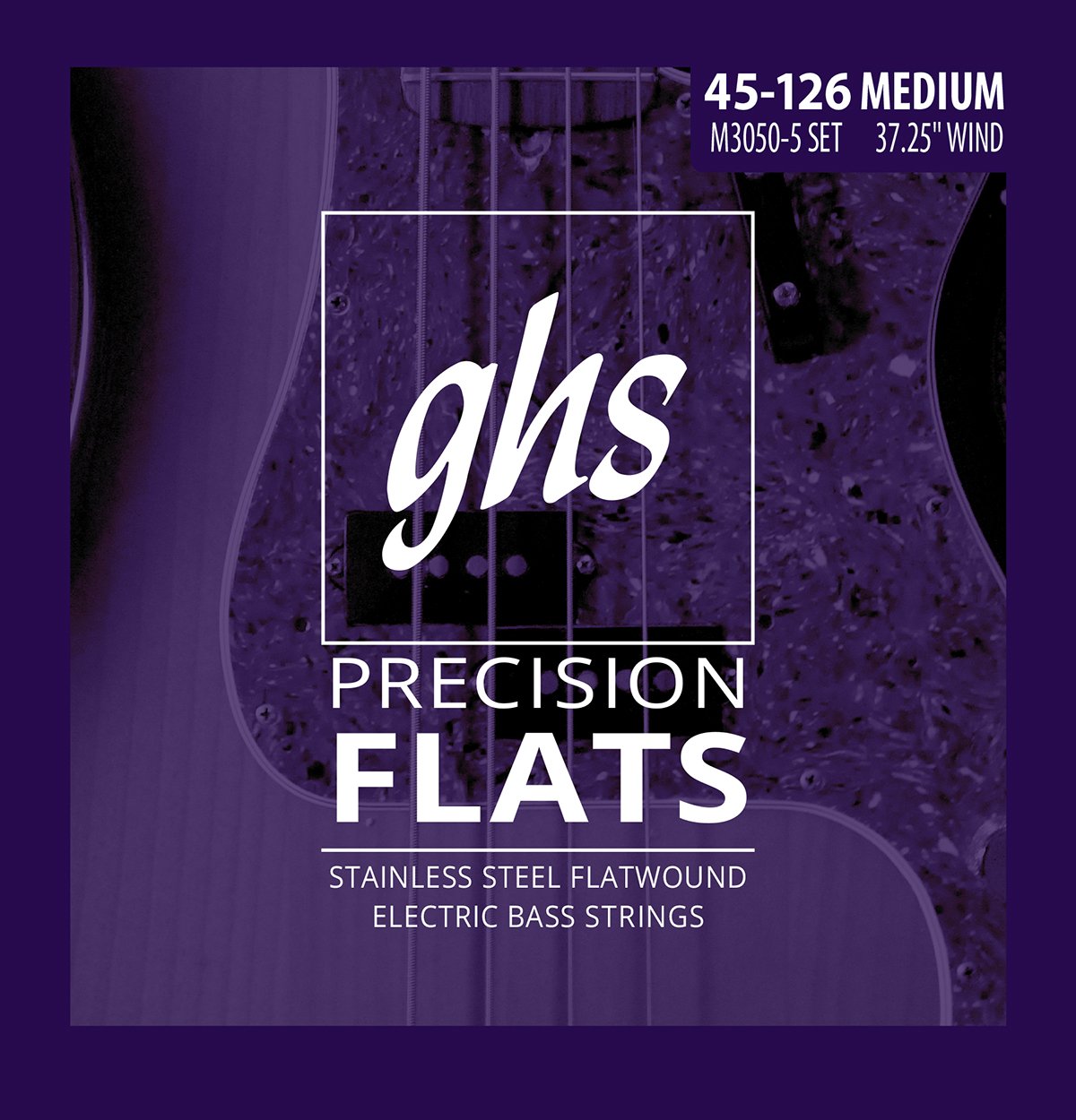 Ghs Strings, 5-String Bass Precision Flats, Stainless Steel Flatwound, 37.25'' Winding, Medium (.045.126) (M3050-5)