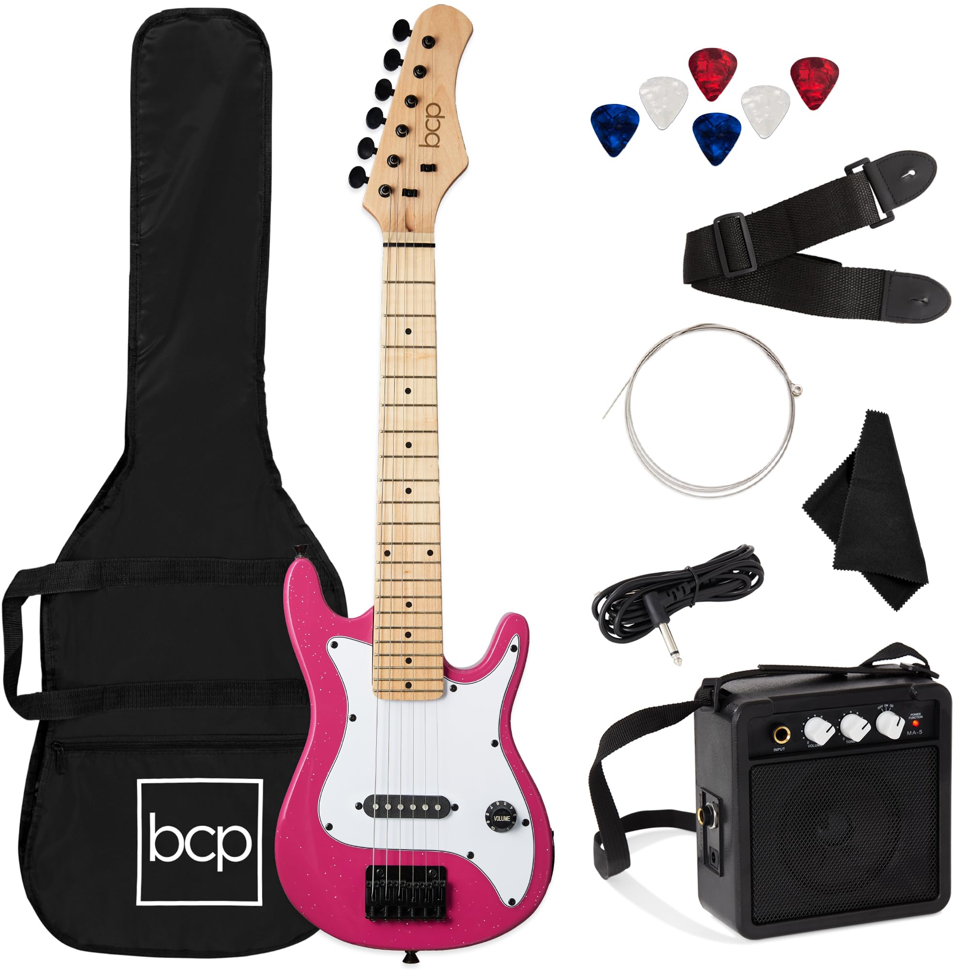 Best Choice Products 30In Kids Electric Guitar Beginner Starter Kit W/ 5W Amplifier, Strap, Gig Bag, Strings, Picks - Pink Spark