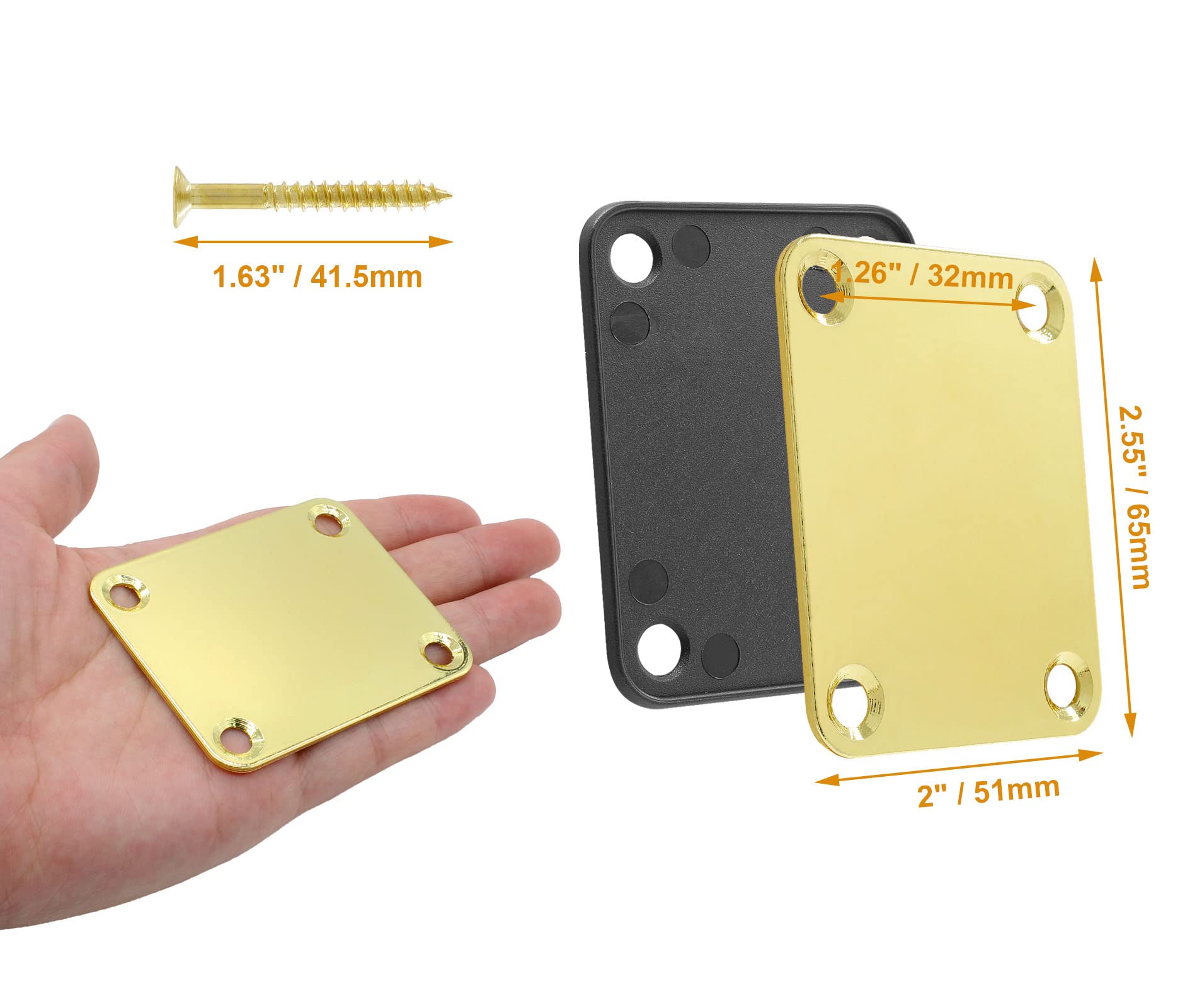 Jersvimc Gold Bass Guitar Neck Plate Replacement with Mounting Screws, Metal Neckplate Telecaster Neck Shim Electric Guitar Hard
