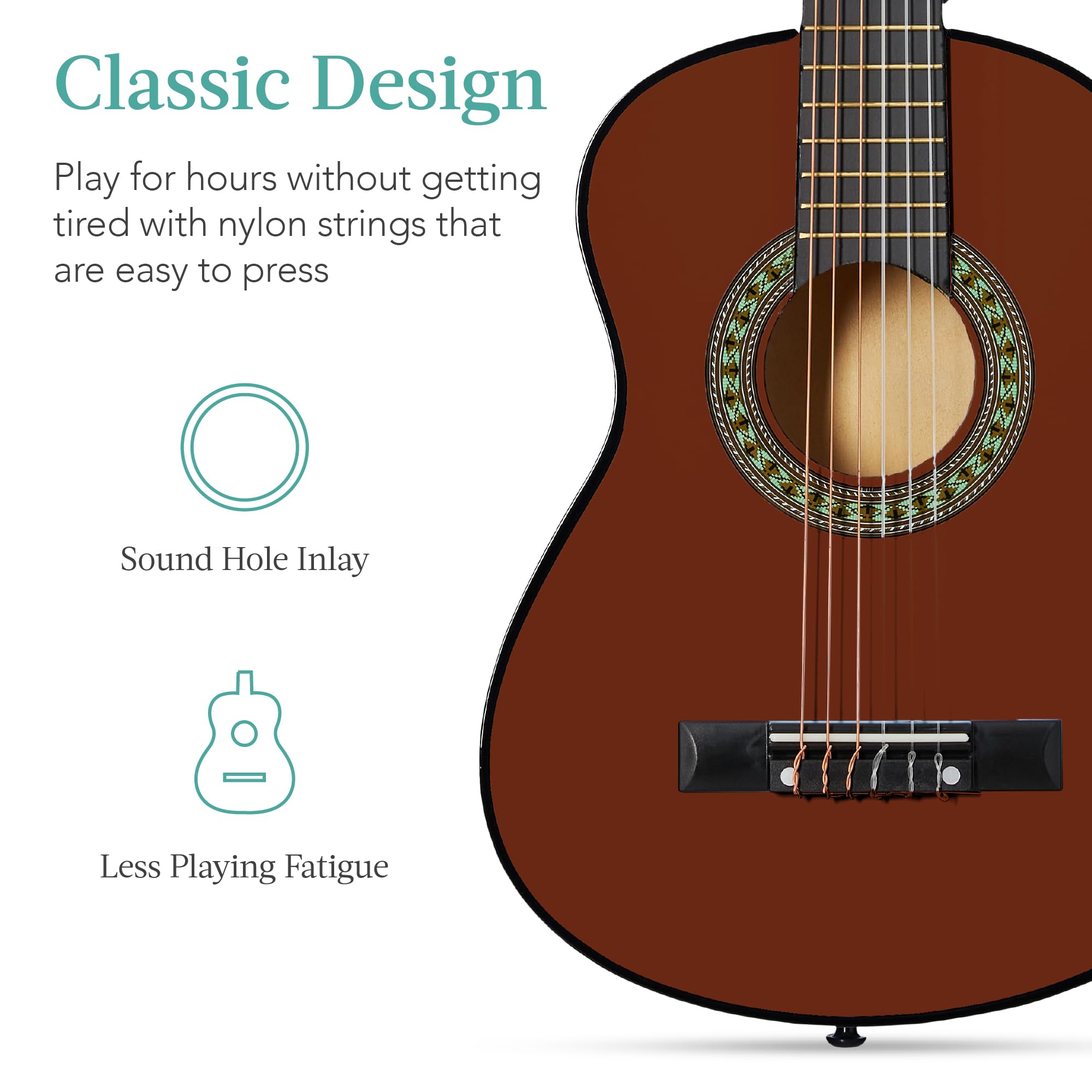 Best Choice Products 30in Kids Acoustic Guitar Beginner Starter Kit with Strap, Case, Strings - Mahogany Stain