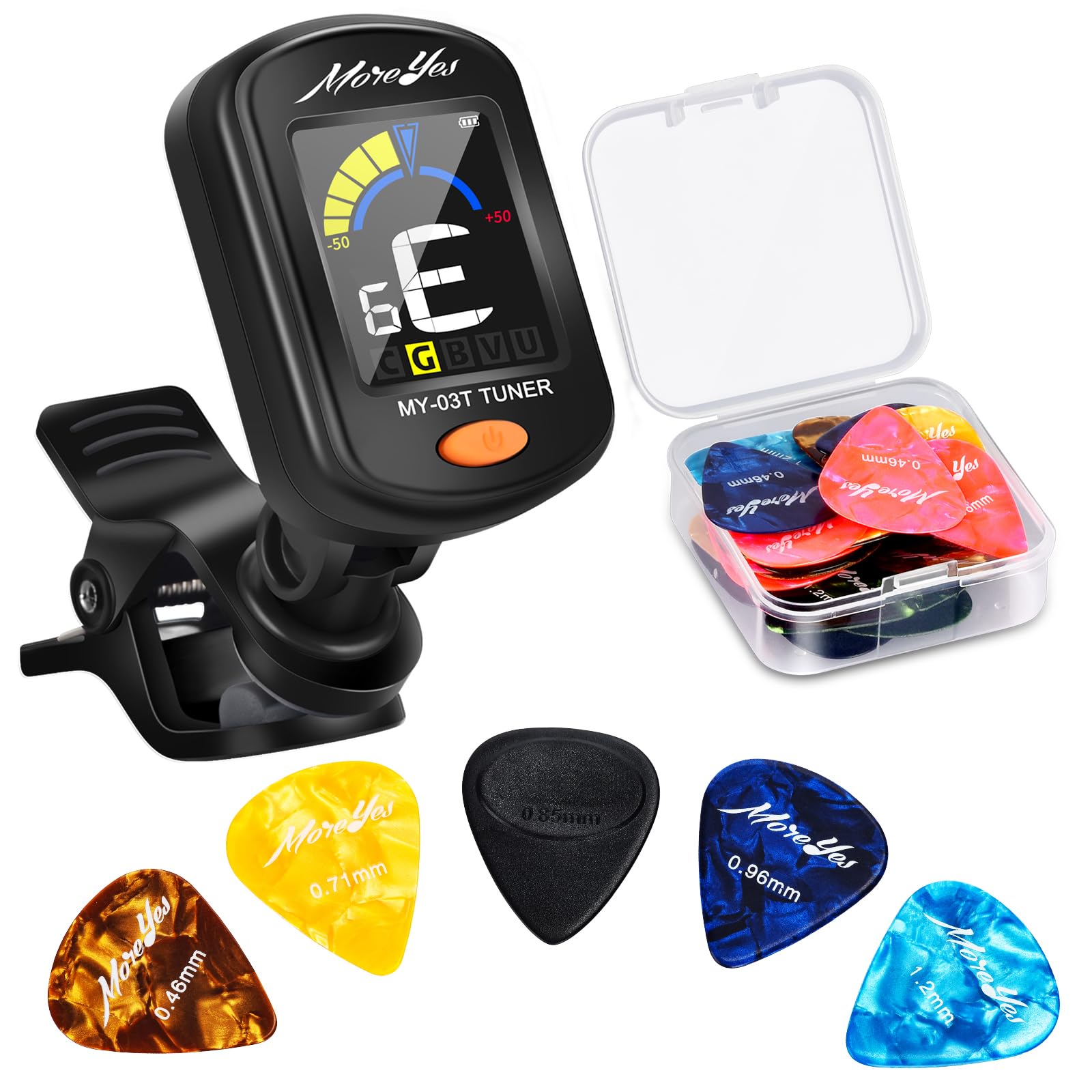 Moreyes Rechargeable Guitar Tuner Clip On With 28Pcs Guitar Picks, Guitar Tuner For Acoustic Guitar, Electric Guitar, Bass, Ukul