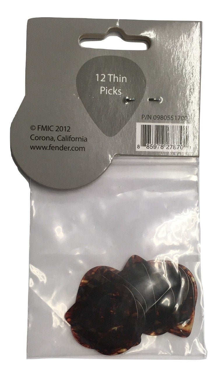 Fender Classic Celluloid Guitar Picks 551 Shape, Tortoise Shell, Thin, 12-Pack