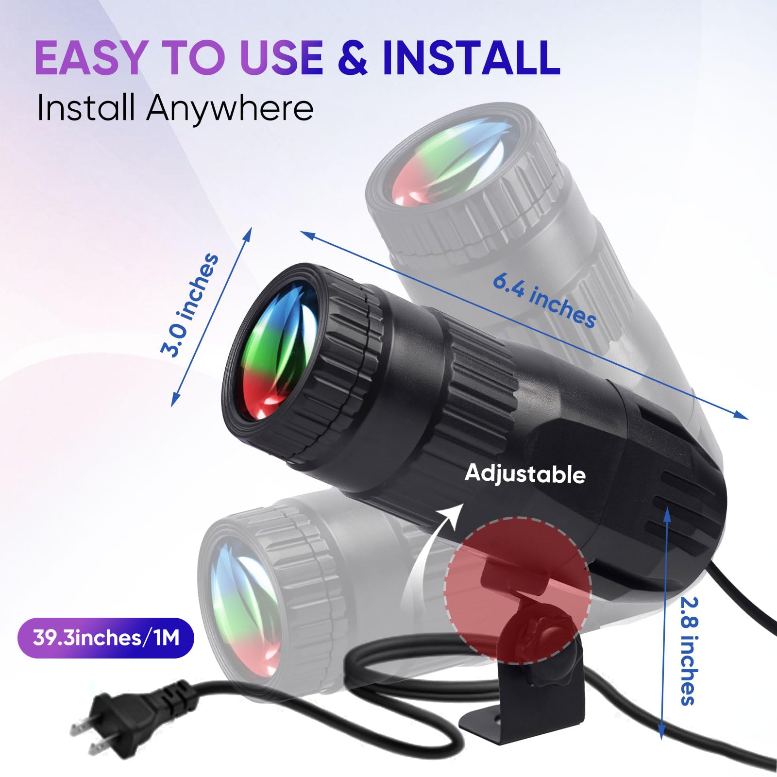 Pinspot Light with Remote 4 in 1 Stage Spotlight: 15W RGBW LED Beam Mirror Disco Ball Spot Lights - Mini Pin Lighting for Party