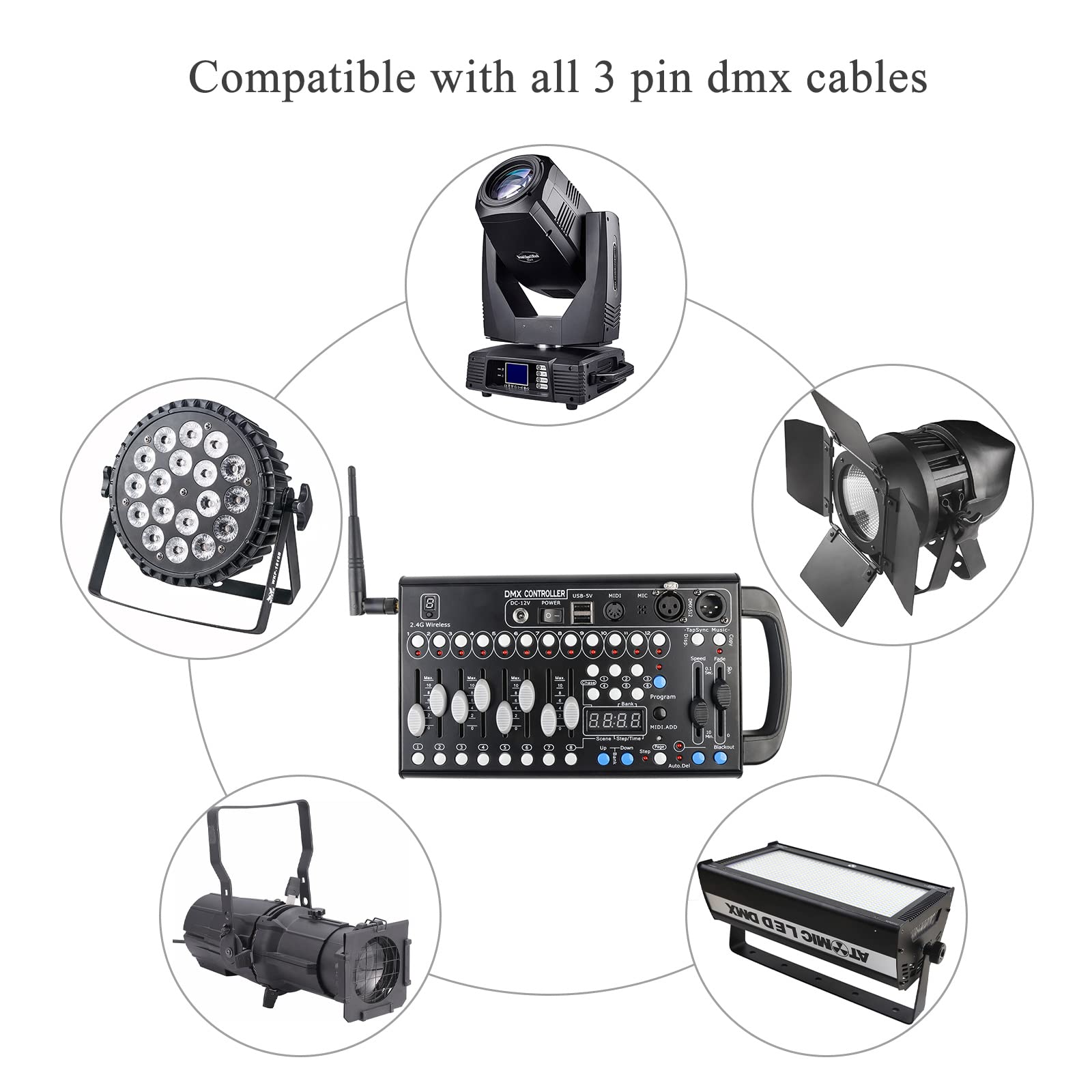 DMX Controller for DJ Lights, 192 Channel DMX Light Controller for Live House, DMX 512 Controller for Light Shows, DMX Controlle