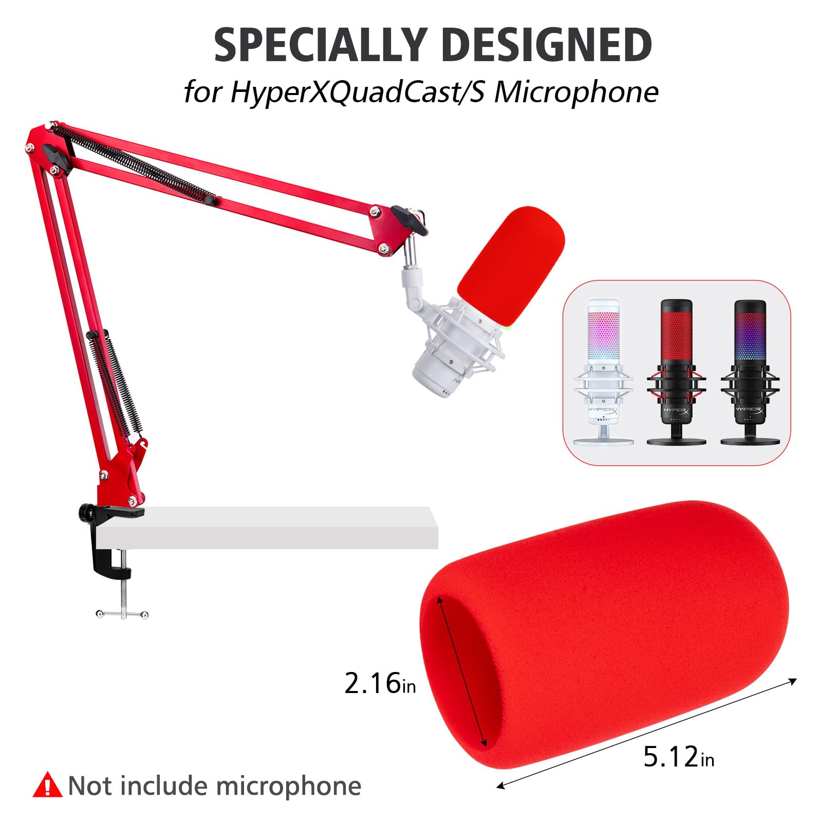 SUNMON HyperX QuadCast Boom Arm - Red Boom Arm for Hyper x QuadCast with Red QuadCast Pop Filter, Sound Insulation and Noise Red