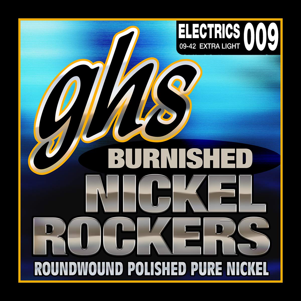 Ghs Strings Bnr-Xl Burnished Nickel Rockers, Polished Pure Nickel Electric Guitar Strings, Extra Light (009-042)