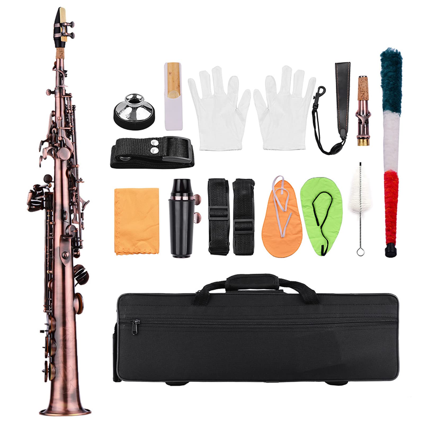 Btuty Red Bronze Bb Soprano Saxophone Sax Woodwind Instrument Carve Pattern With Case Gloves Cleaning Cloth Straps Brush