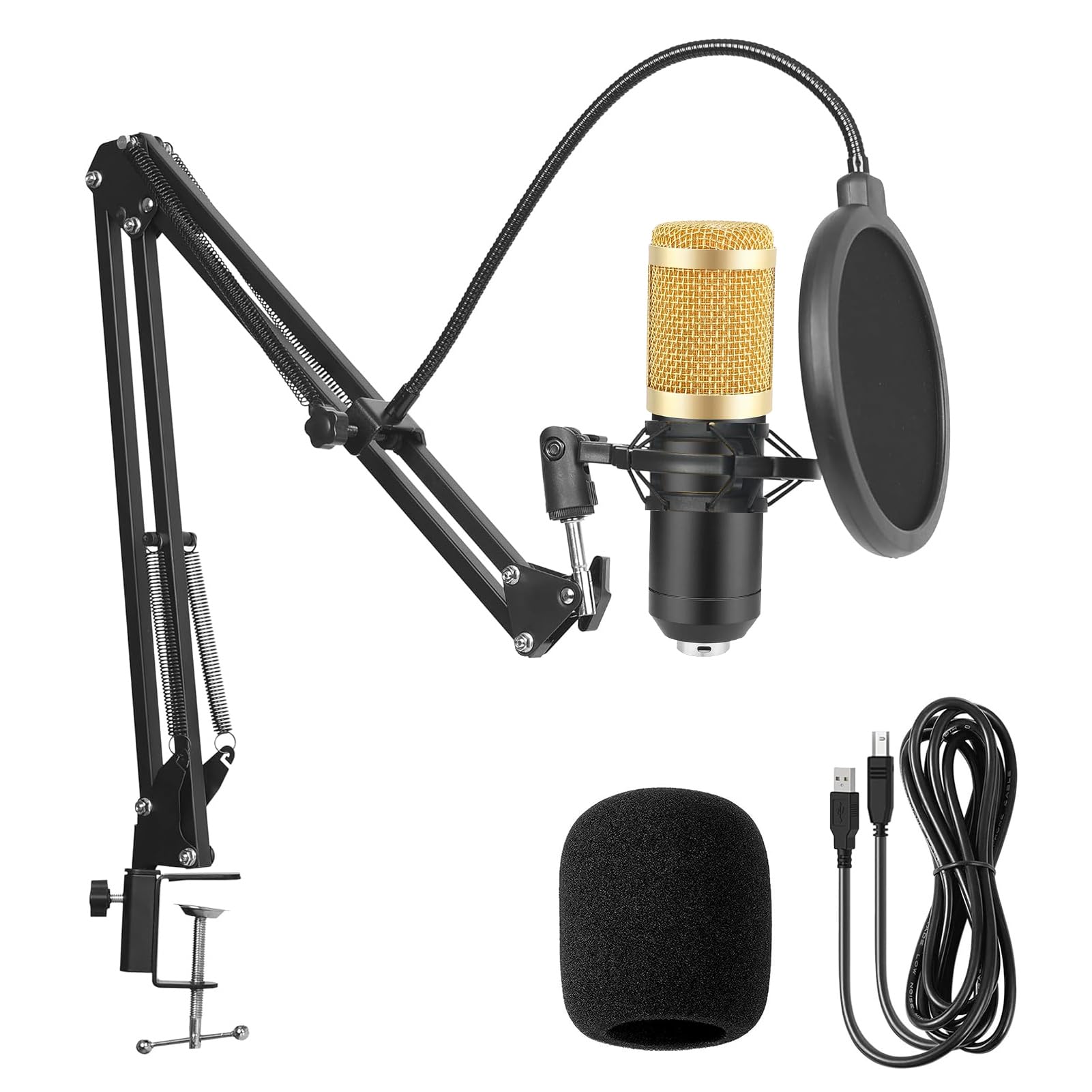GUHUS Professional Condenser Microphone Kit, with Boom Arm Stand Pop Filter Shock Mount Mute USB Microphone for Podcast Recordin