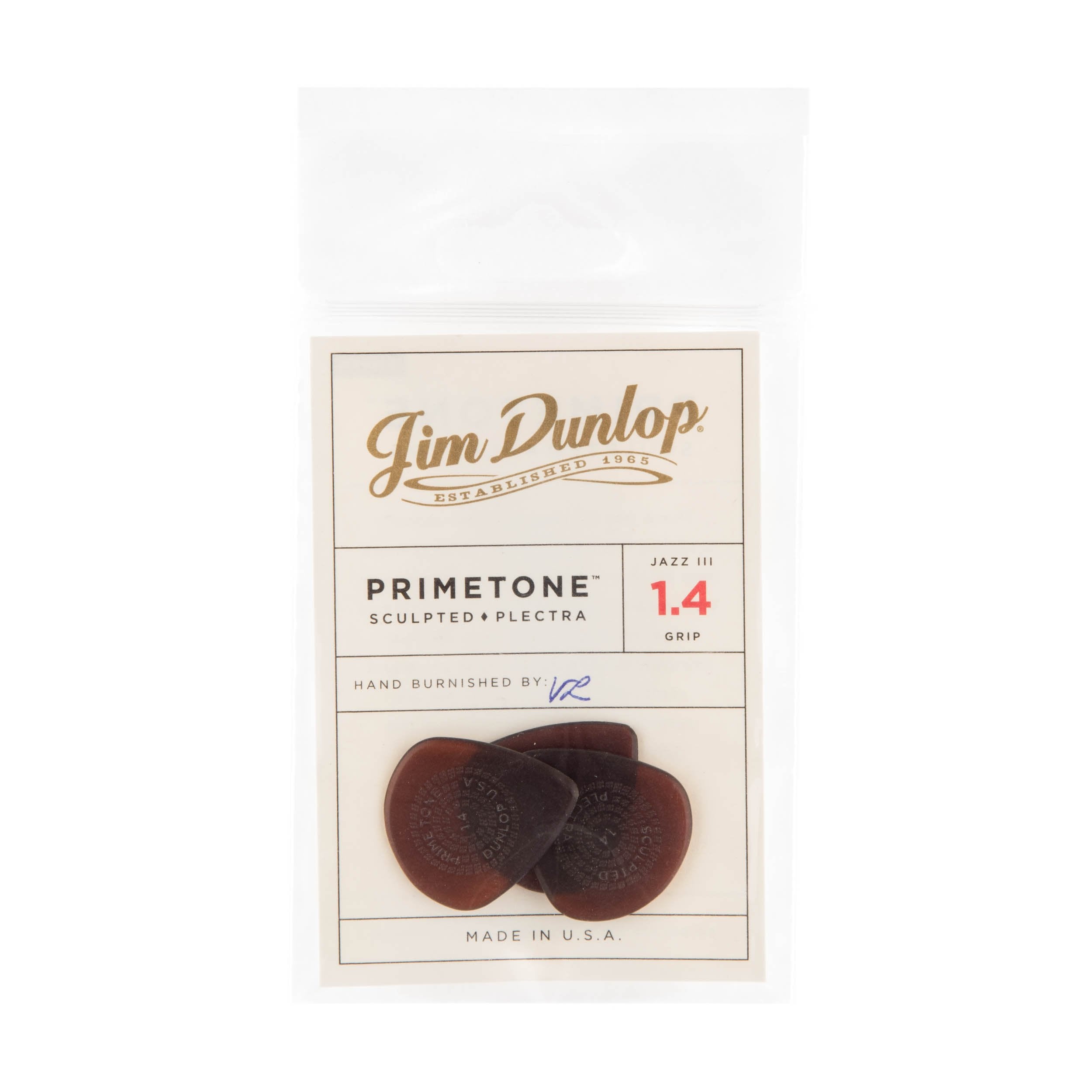 Dunlop Primetone Jazz III 1.4mm Sculpted Plectra (Grip), 3 Pack