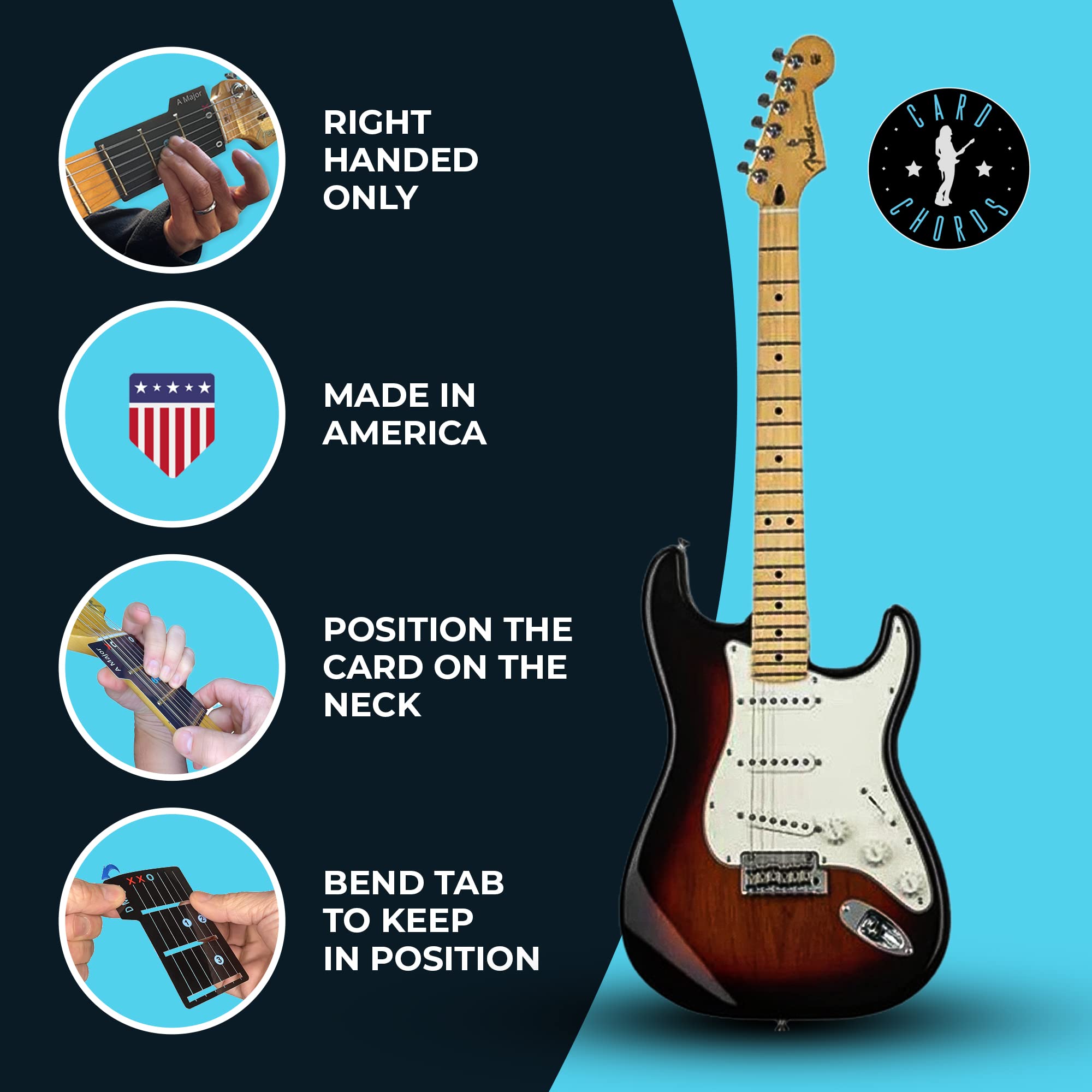 Learn Guitar in Minutes Card Chords (Strat Edition) GUITAR CHORDS allow you to PLAY the ELECTRIC Guitar while the CARD is on the