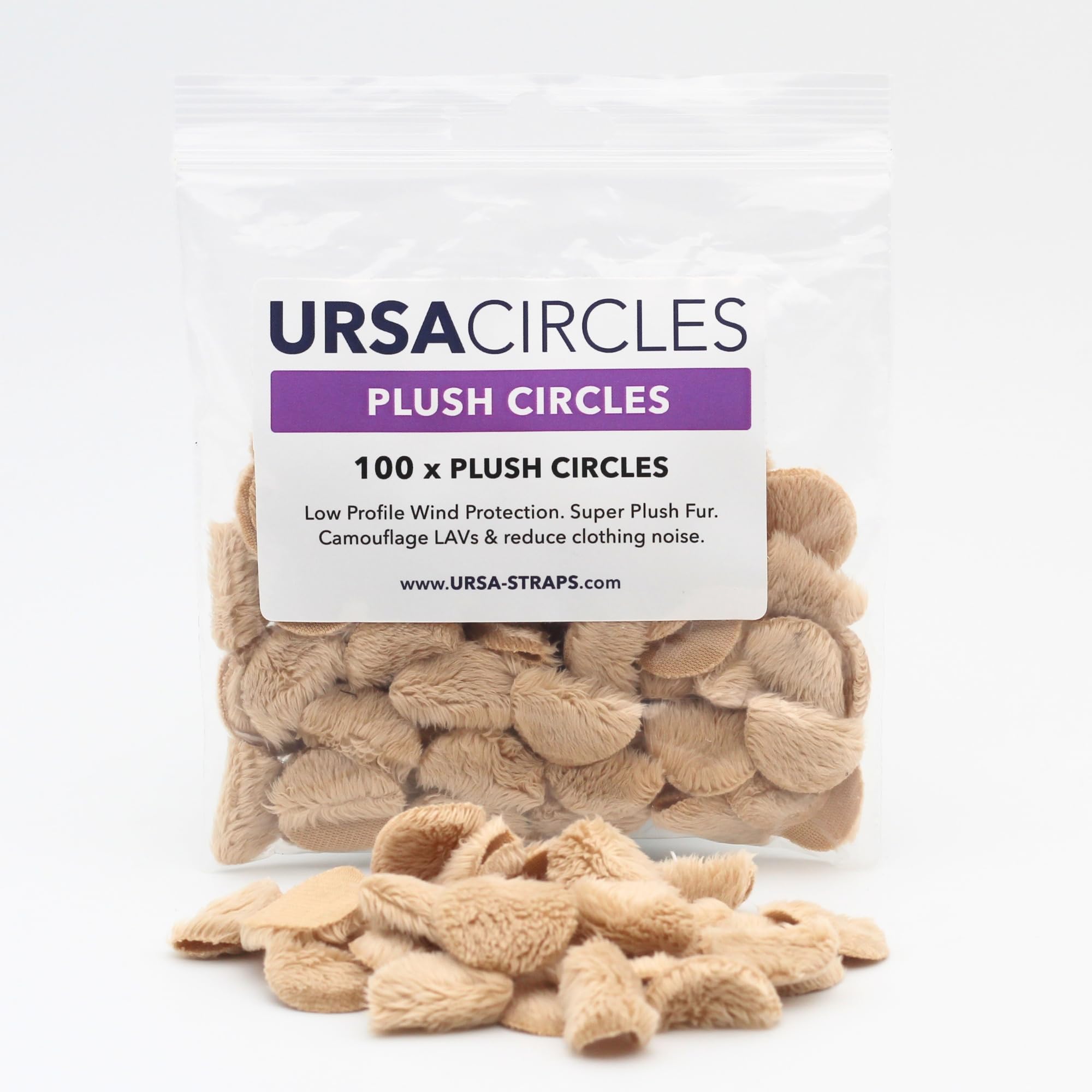 URSA Plush Circles - 5mm length short fur LAV covers. Reusable & Super Soft. 25mm Diameter (100x Circles, Beige)