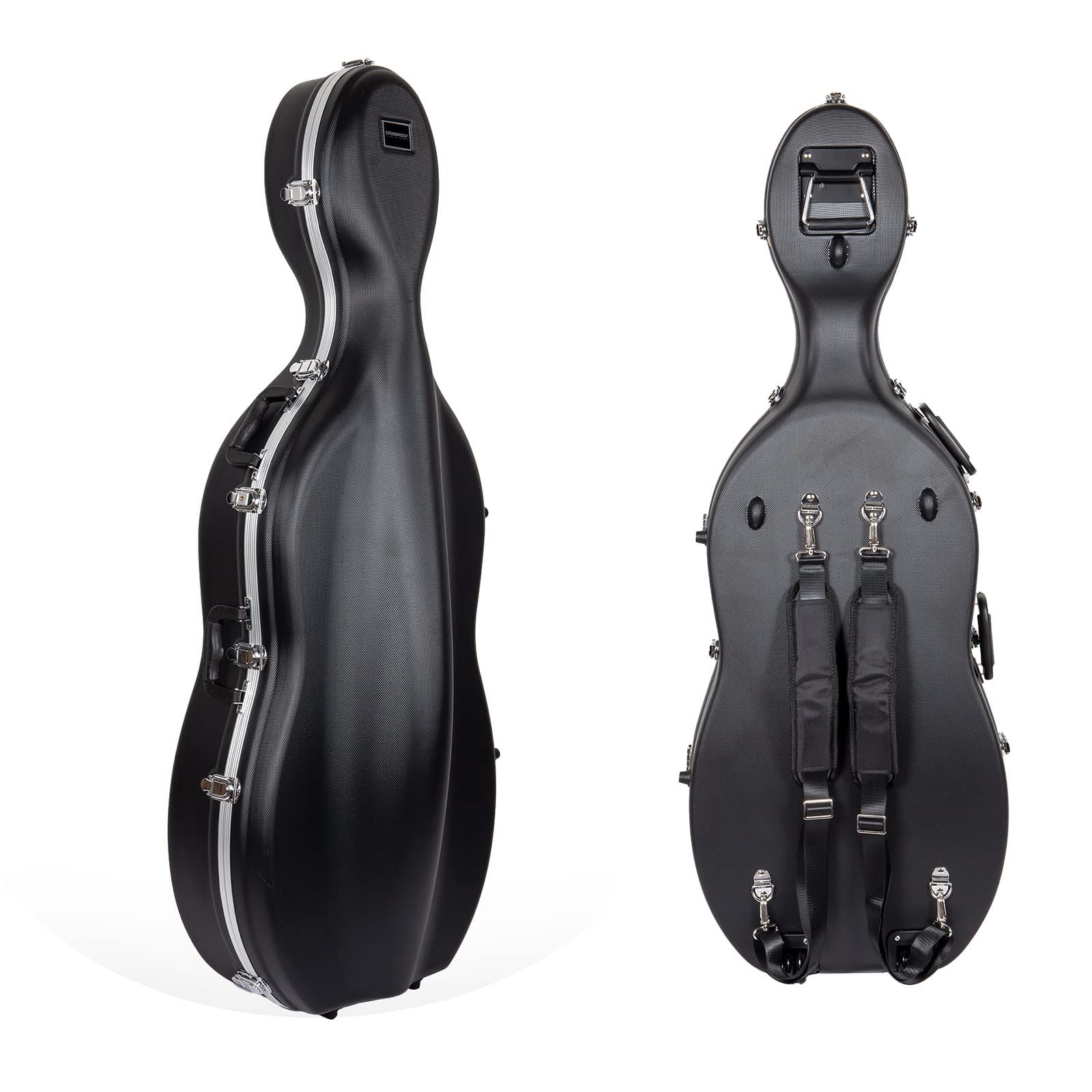 Crossrock 3/4 and 4/4 Size Cello Case | ABS Molded Hardshell with Wheels, Lock, Accessory pocket, and Backpack Straps - Black(CR